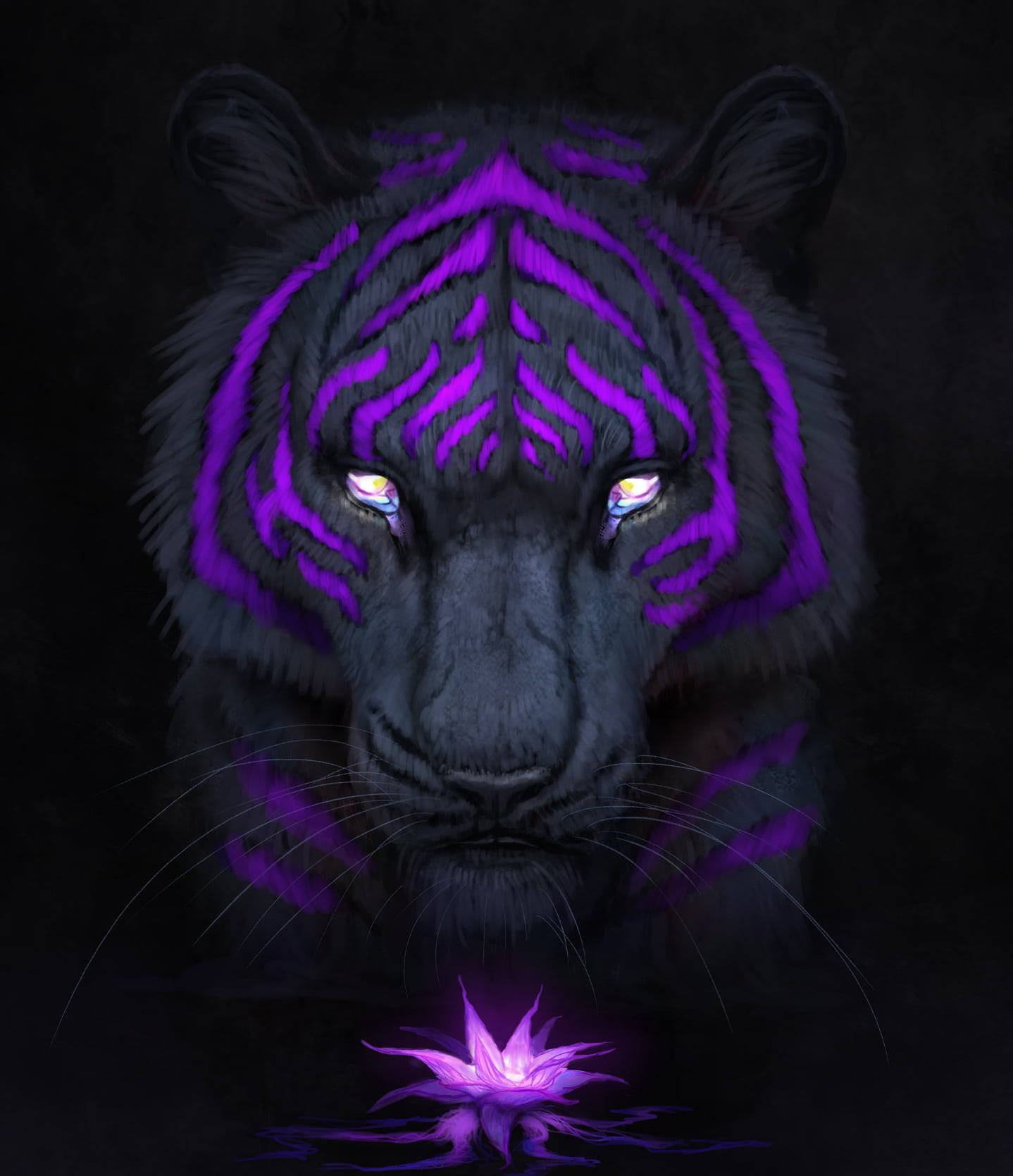 Majestic Tiger On A Black And Purple Backdrop Background