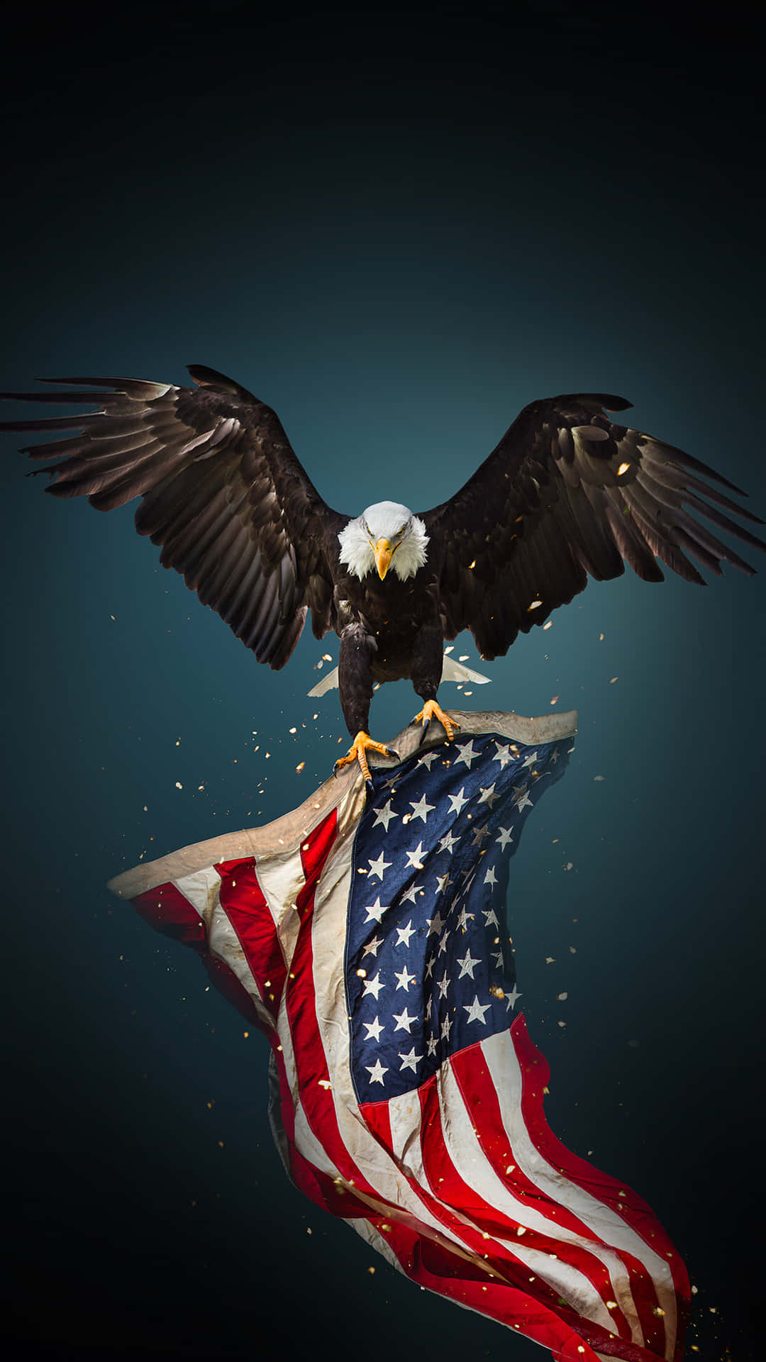 Majestic U.s. Flag Flapping Against Clear Sky Background