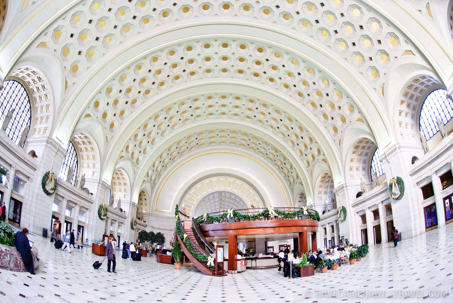 Majestic Union Station Captured Through A Fisheye Lens Background