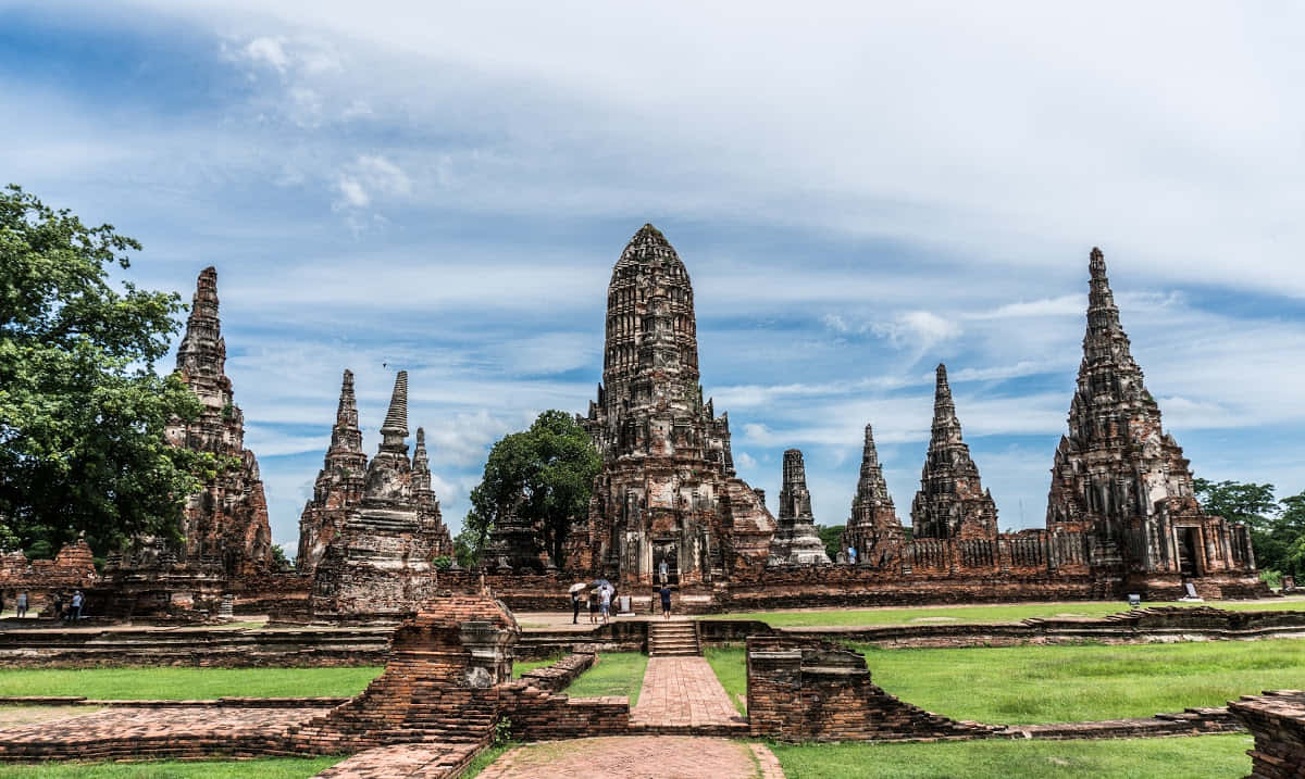 Majestic View Of Ayutthaya Historical Park At Sunset