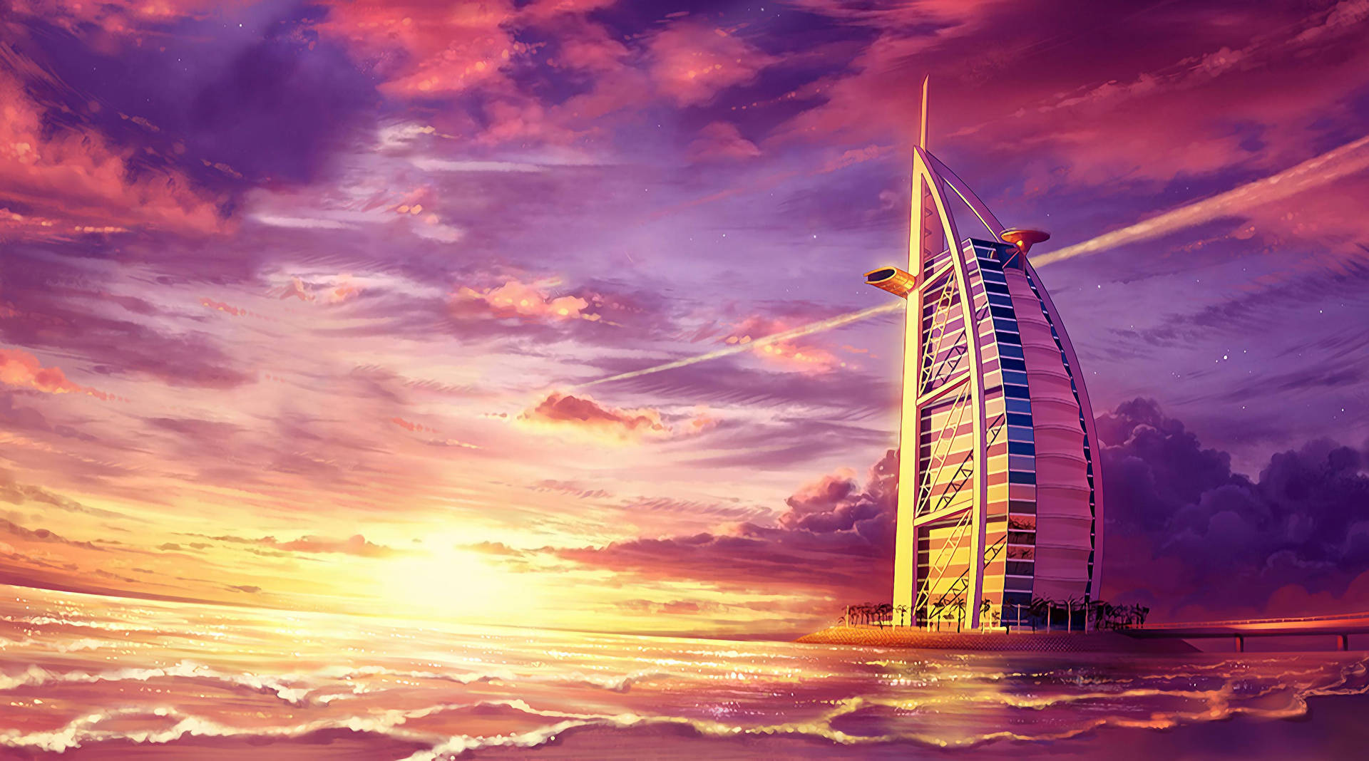 Majestic View Of Burj Al Arab Under The Enchanting Pink Sky