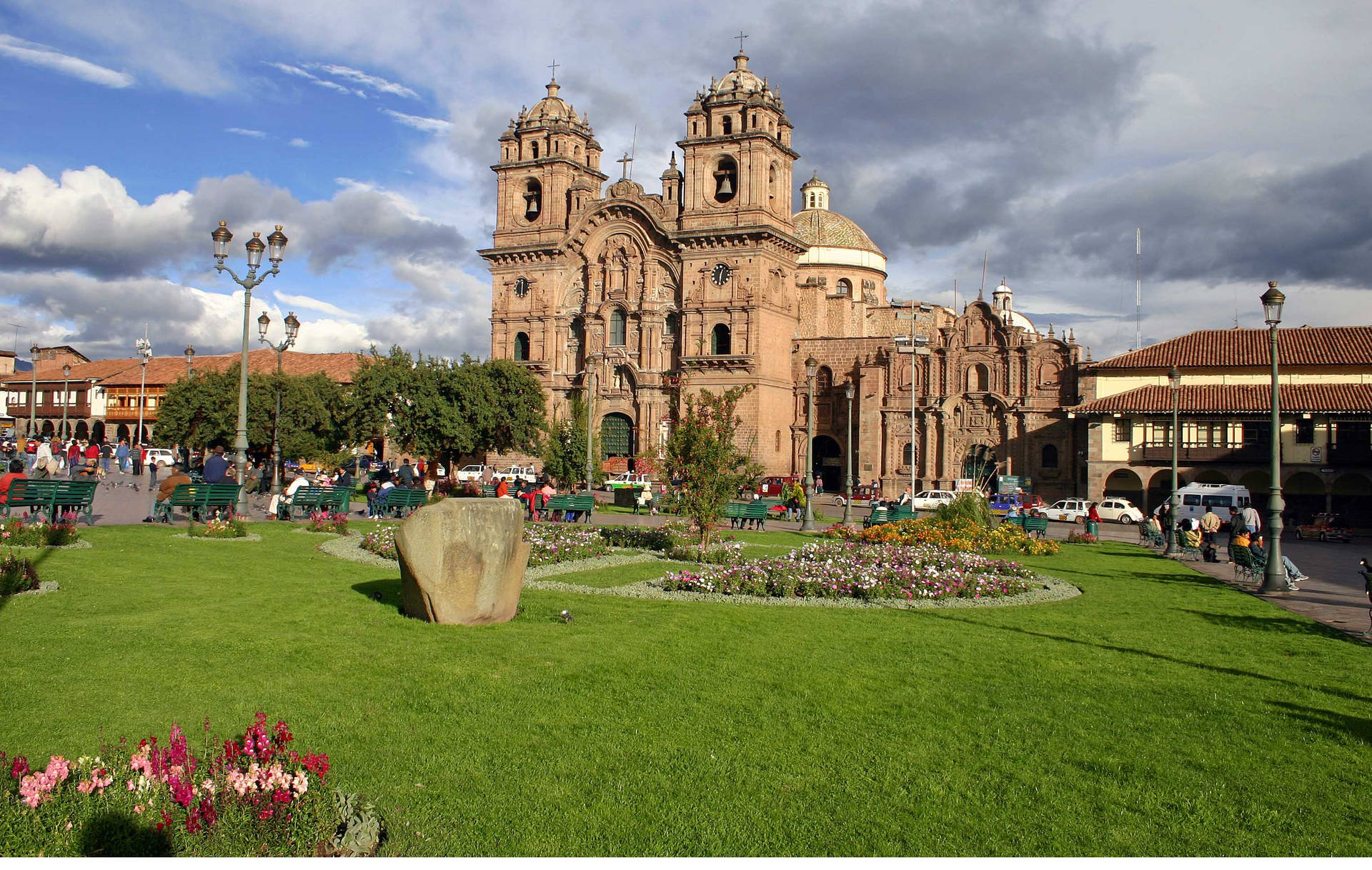 Majestic View Of Cusco Main Square Cathedral In Cusco, Peru Background