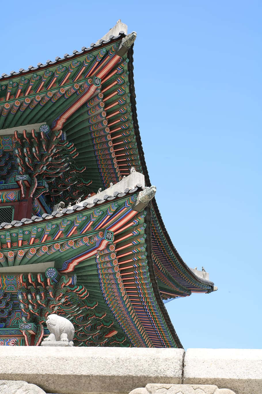 Majestic View Of Gyeongbokgung Palace Against The Sky Background