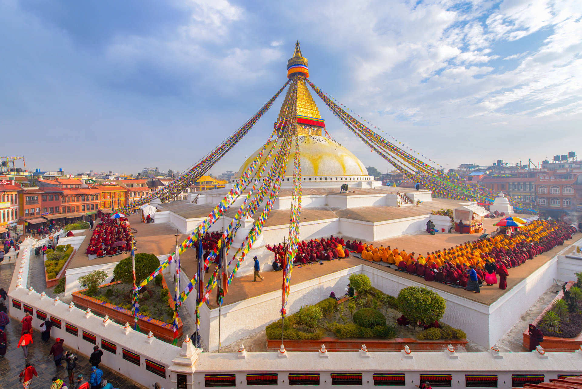 Majestic View Of Historic Pagoda In Kathmandu Background