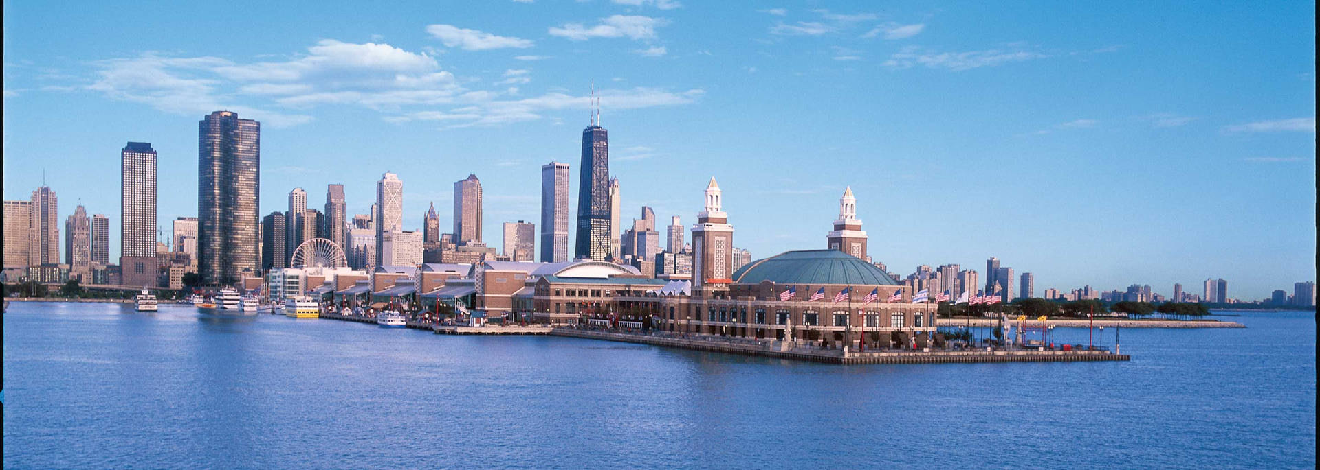 Majestic View Of Navy Pier Headhouse Against Chicago Skyline