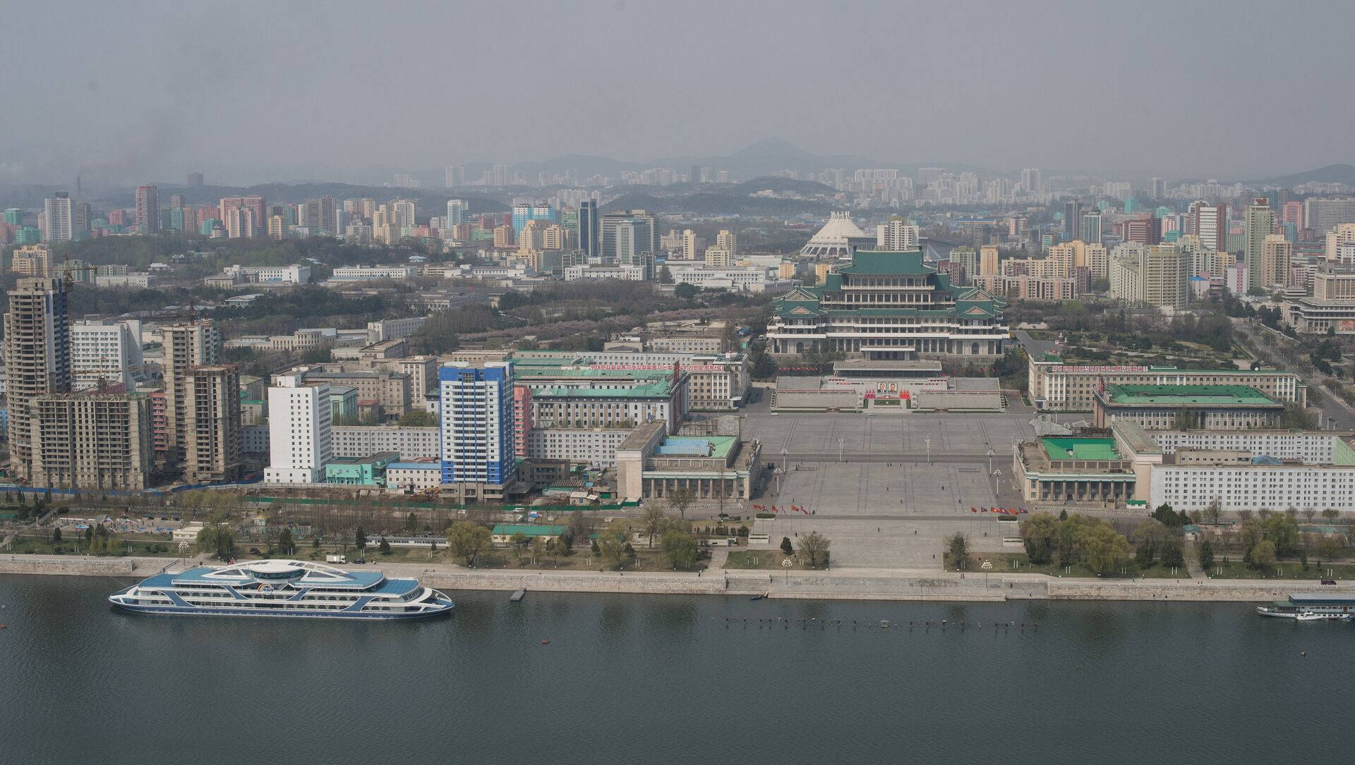 Majestic View Of Pyongyang Skyline Under The Blue Sky