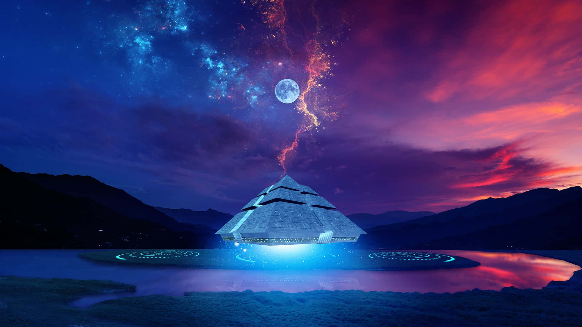 Majestic View Of Pyramid Of The Moon Against A Modern Skyline