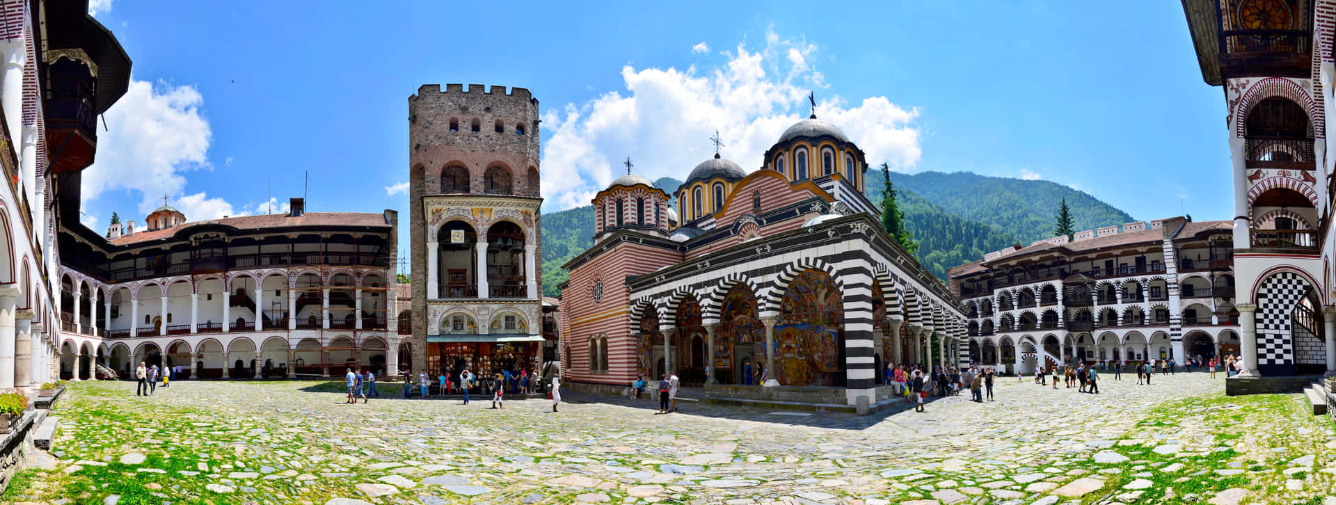 Majestic View Of Rila Monastery Under Clear Skies