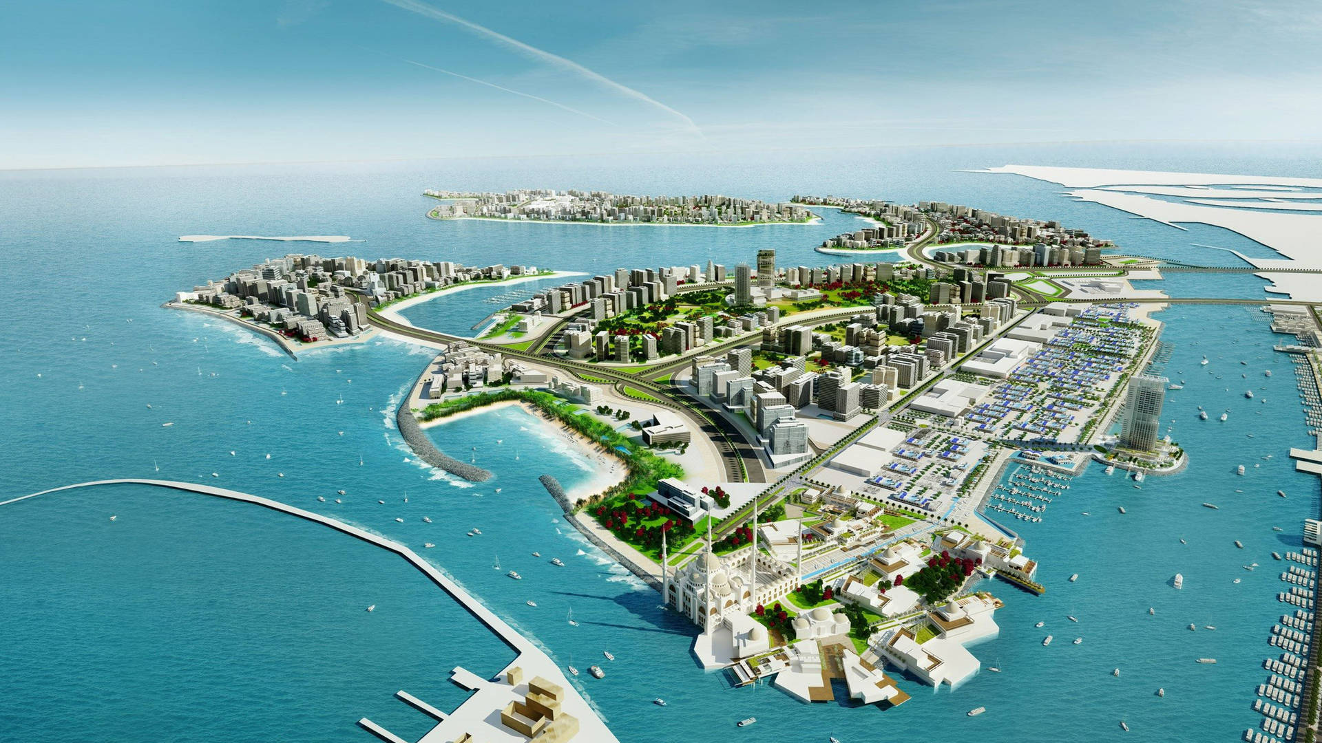 Majestic View Of The Deira Islands In The United Arab Emirates. Background