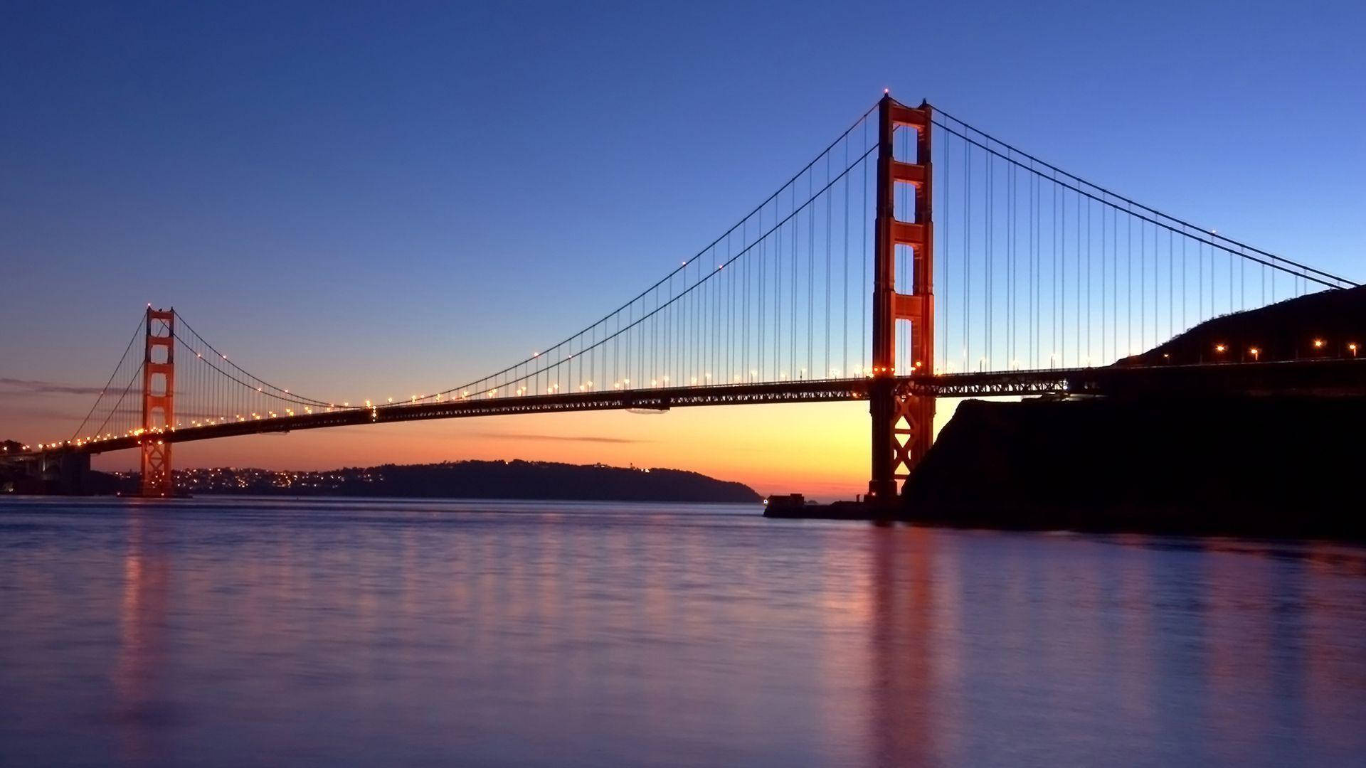 Majestic View Of The Golden Gate Bridge From The Water Background