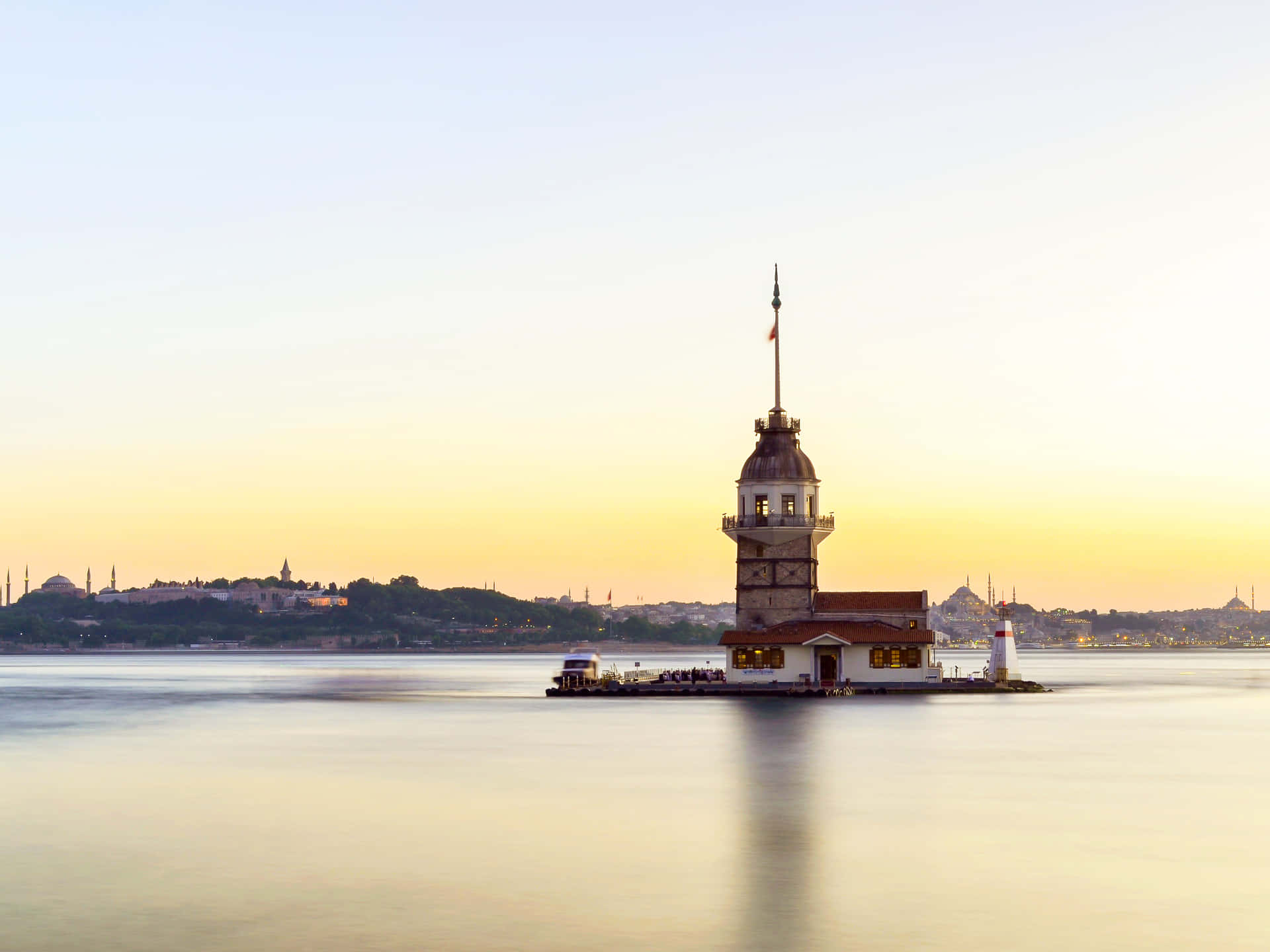 Majestic View Of The Historic Maiden Tower At Sunset Background