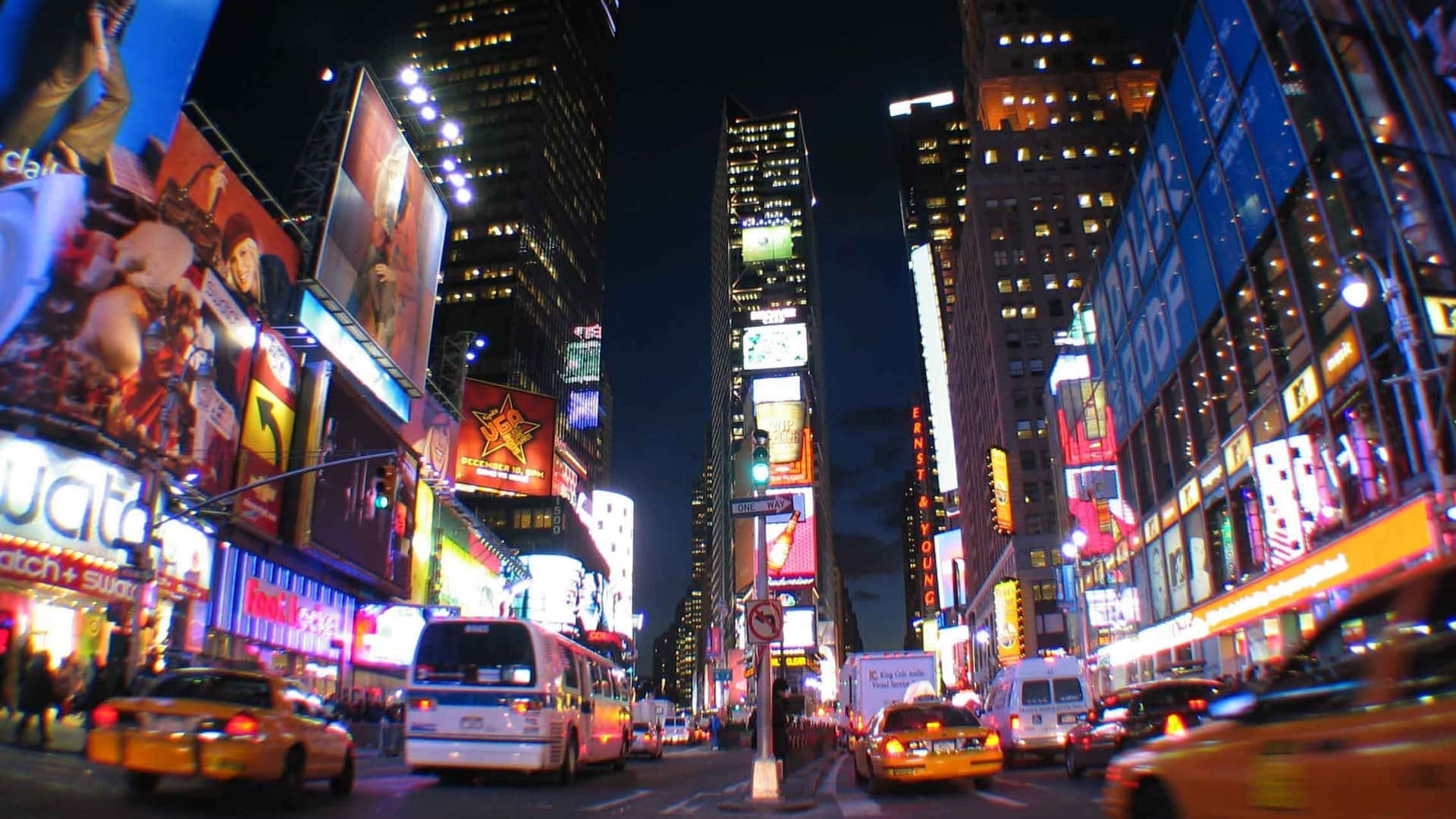 Majestic View Of The New York City Skyline At Night Background