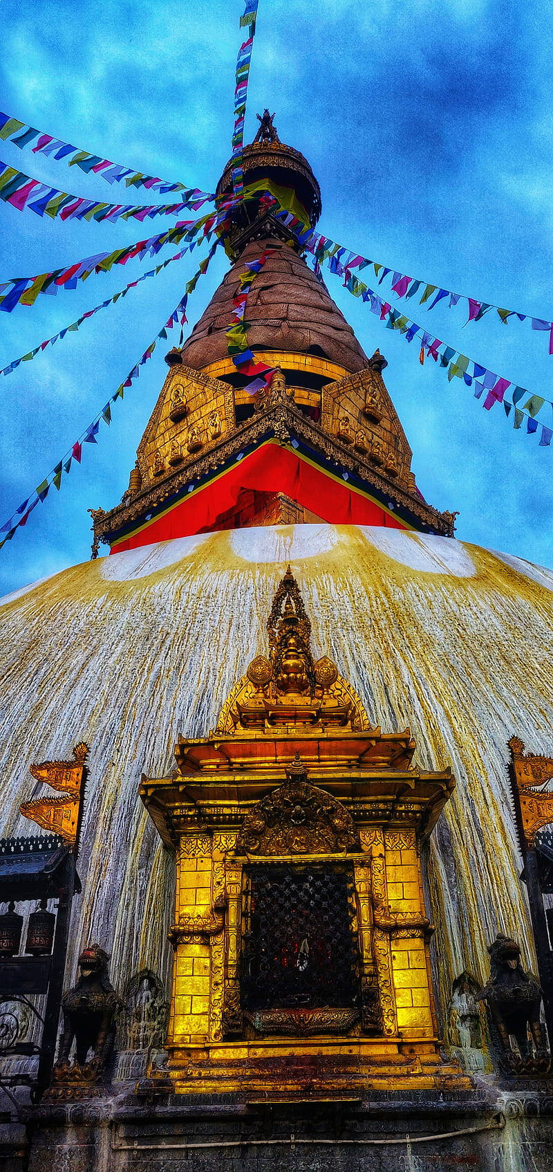 Majestic View Of The Stupa In Kathmandu Against A Clear Blue Sky Background