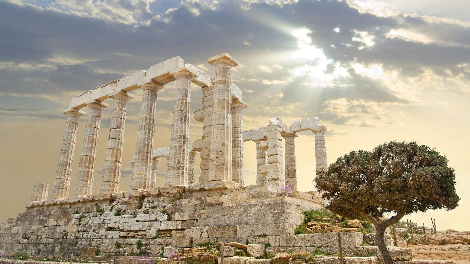 Majestic View Of The Temple Of Poseidon In Athens