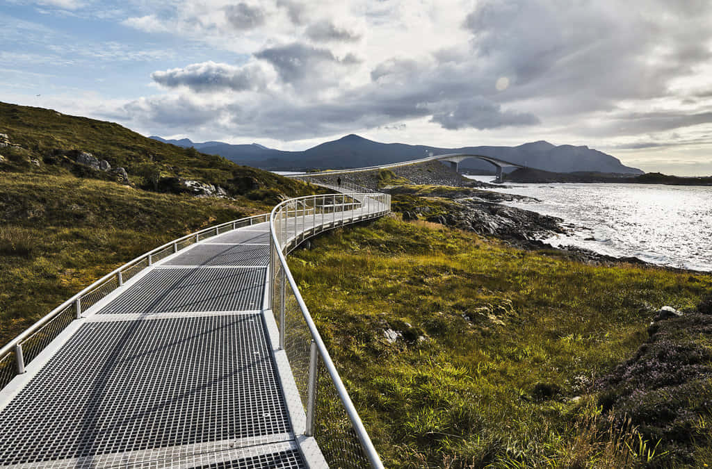 Majestic View Of Transcendent Storseisundet Bridge In Norway Background