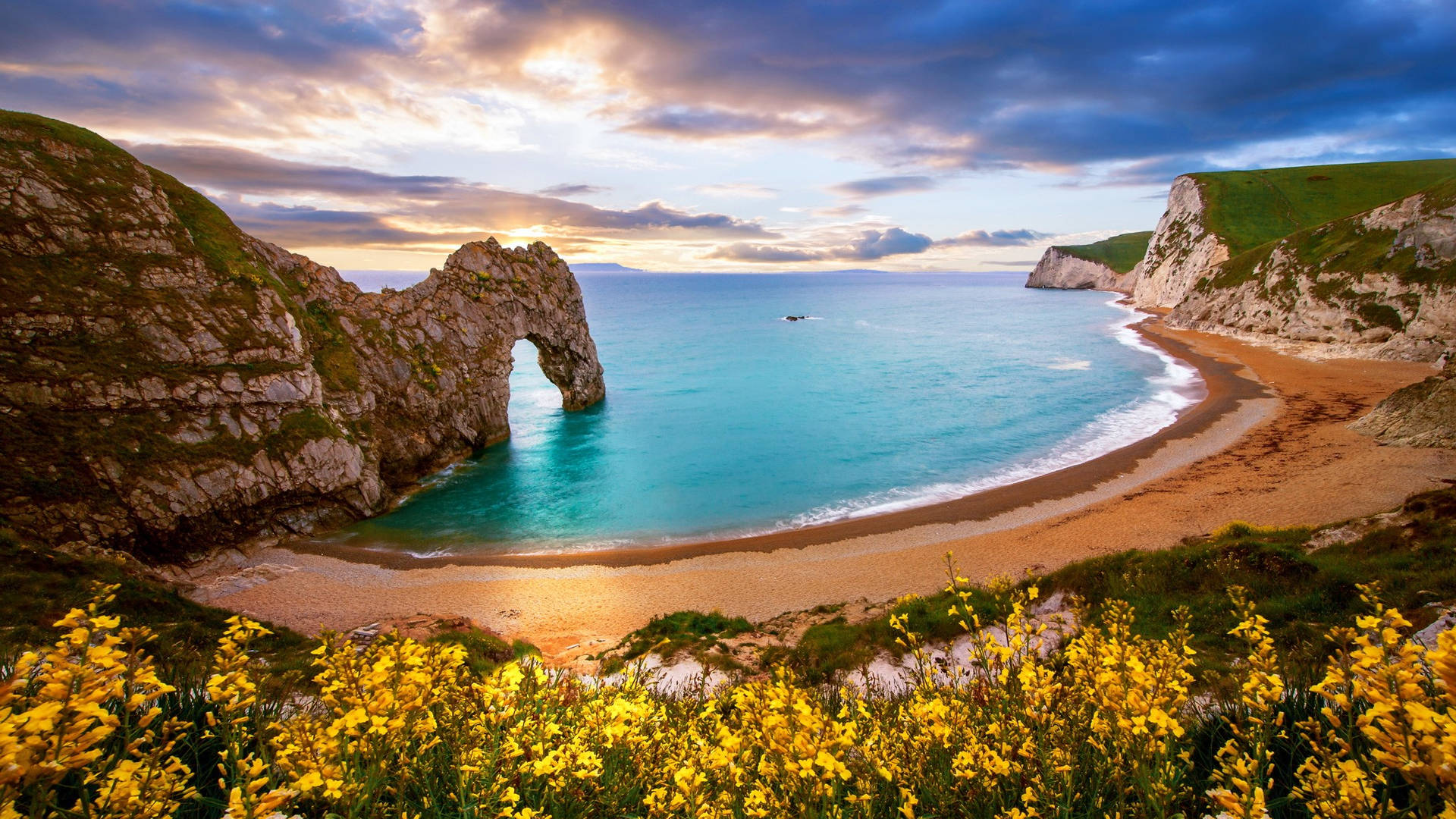Majestic View Of Vibrant Durdle Door, England Background