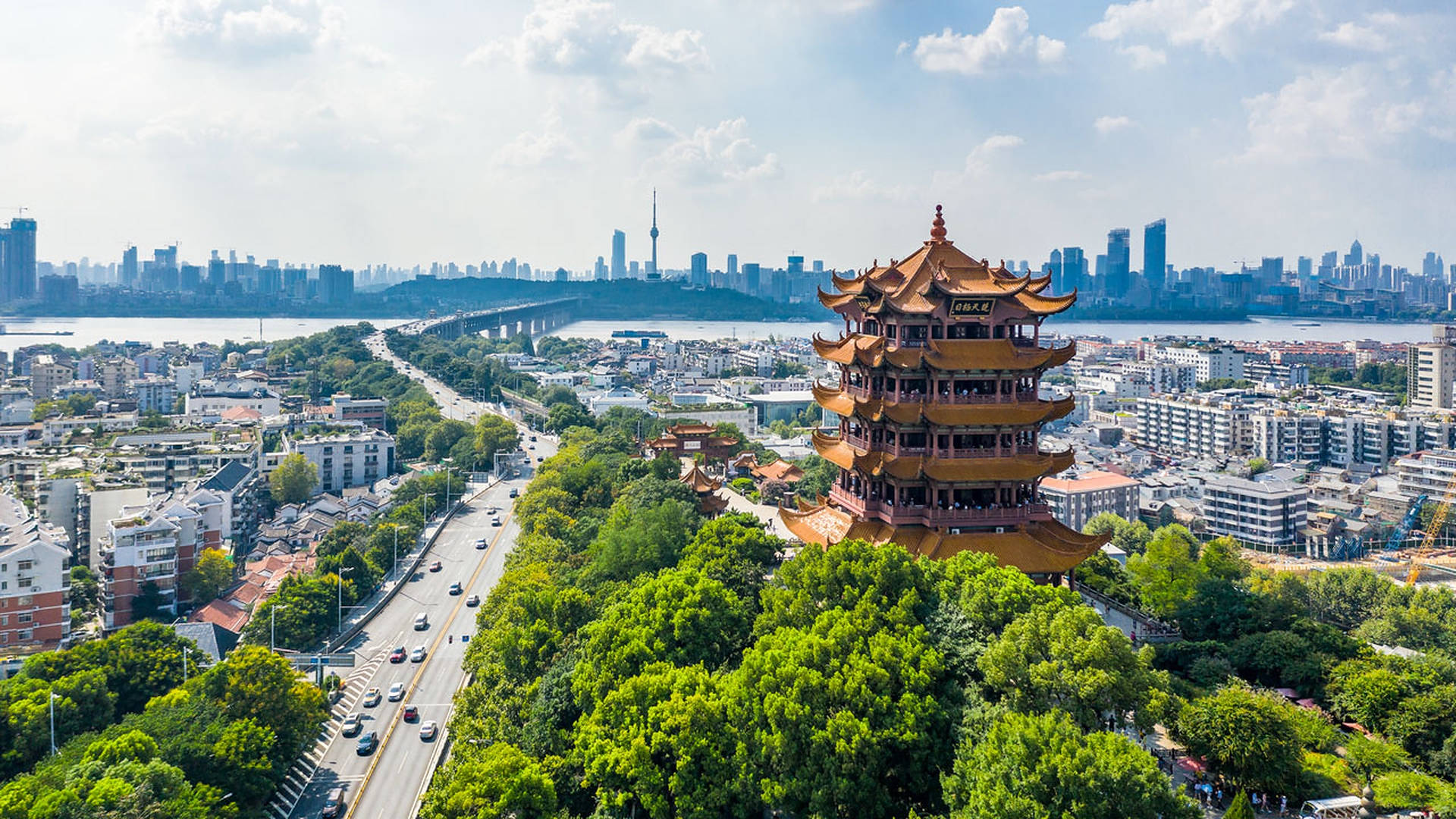 Majestic View Of Yellow Crane Tower During Daytime In Wuhan Background