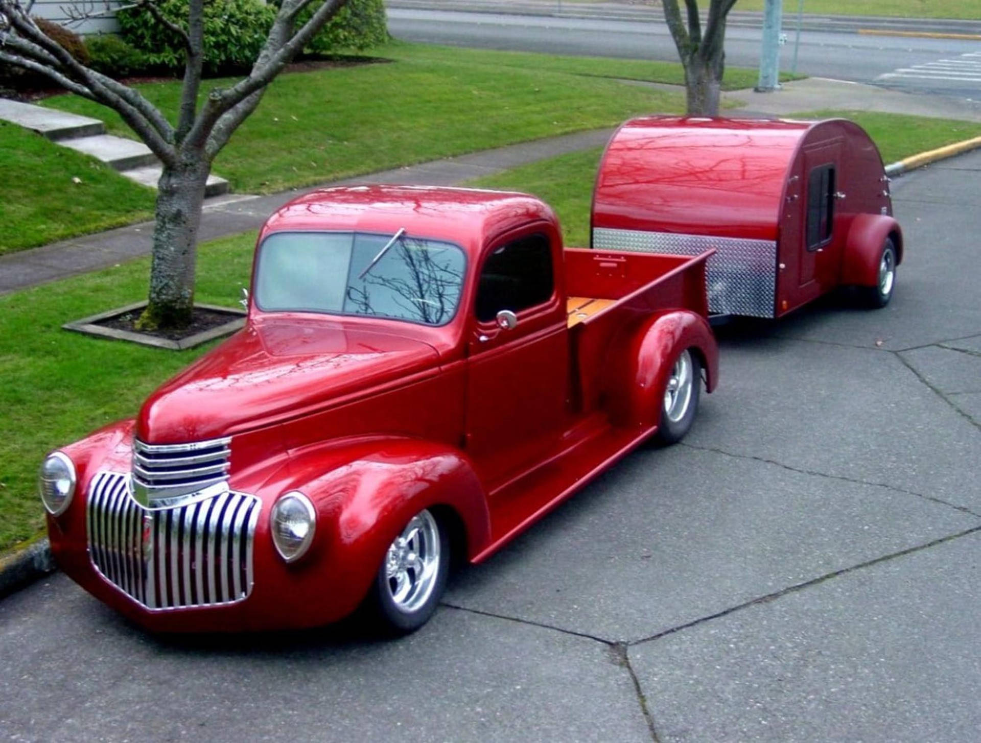 Majestic Vintage Ford Truck In Metallic Red