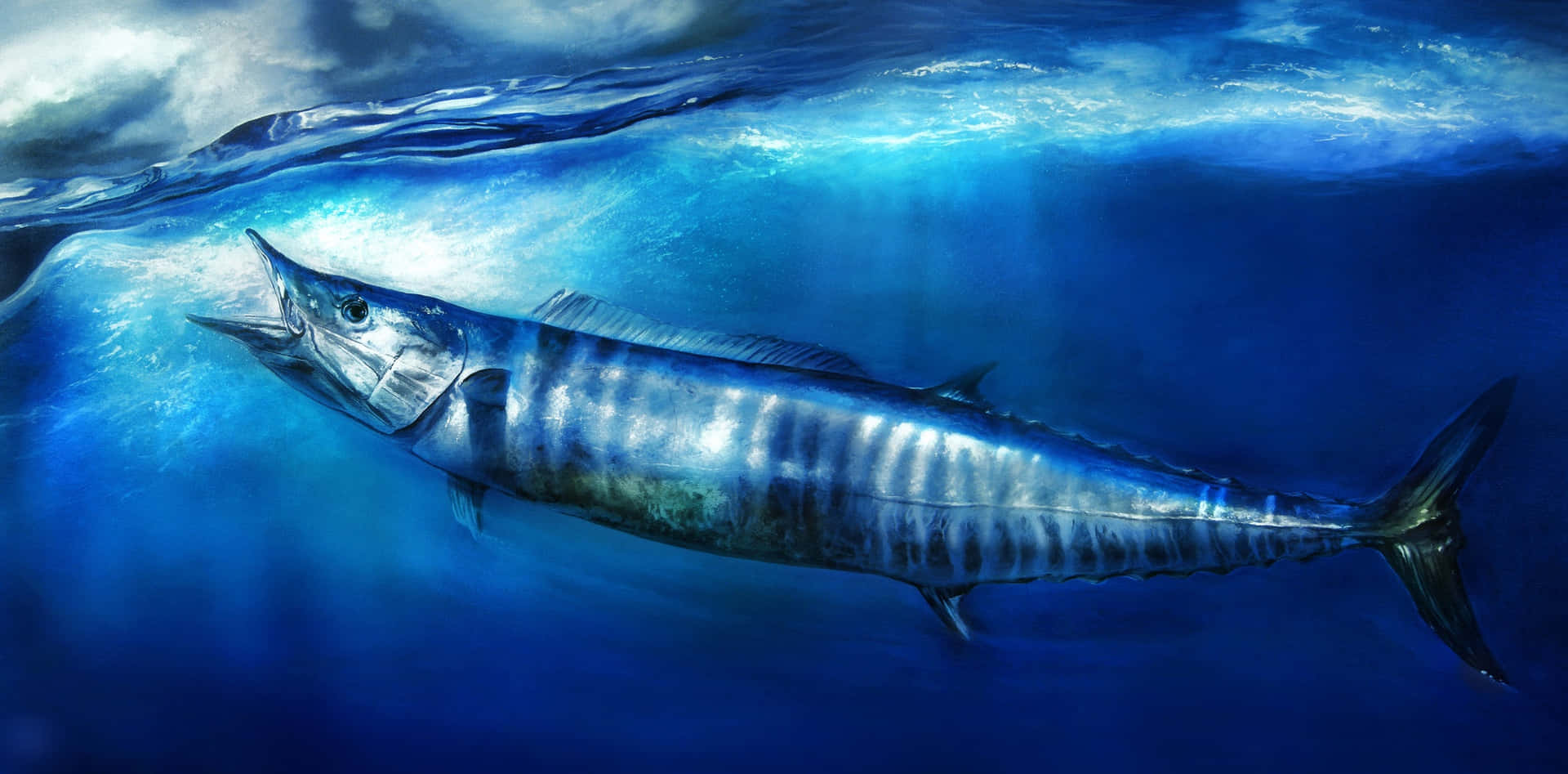 Majestic Wahoo Fish Swimming In Crystal Clear Waters Background