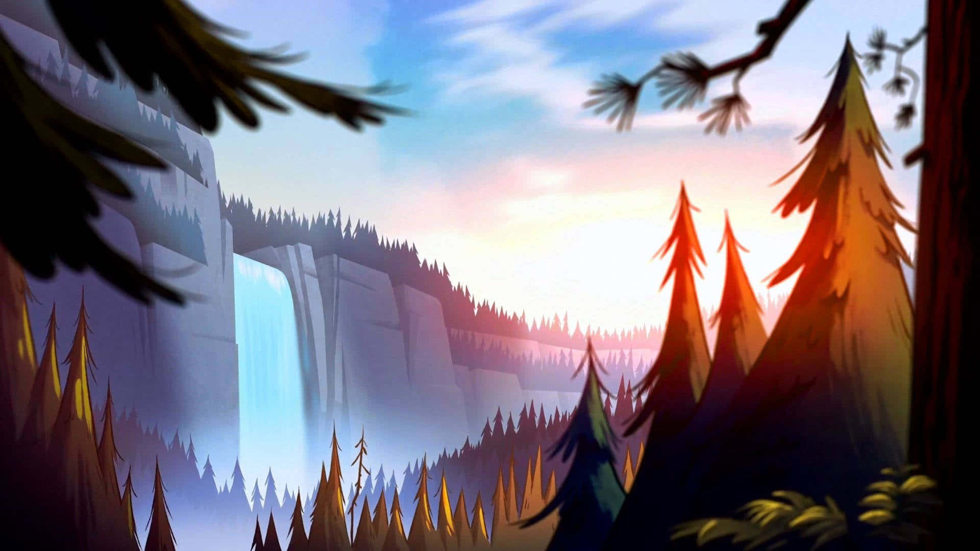 Majestic Waterfall Illustration Background