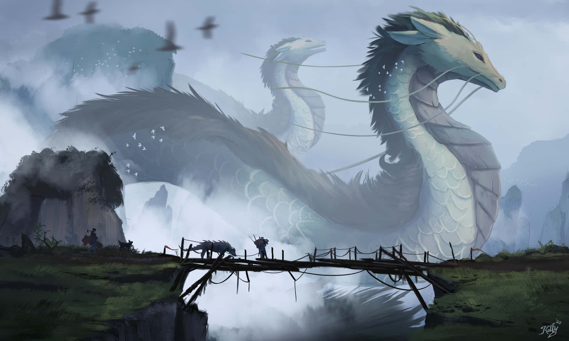 Majestic White Dragons Background