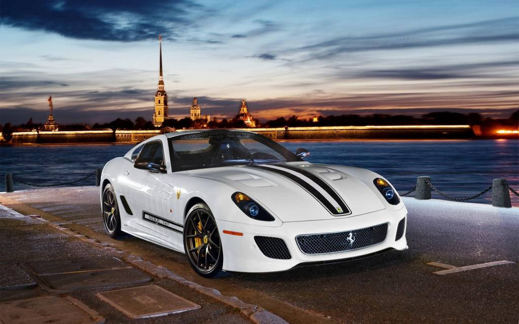 Majestic White Ferrari Facing The Horizon