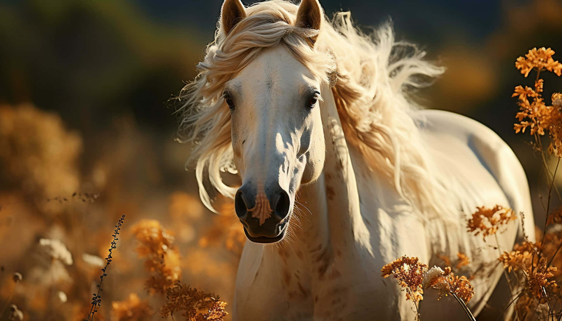 Majestic White Horsein Autumn