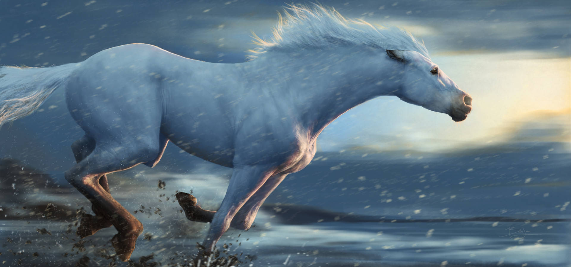 Majestic White Running Horse Background