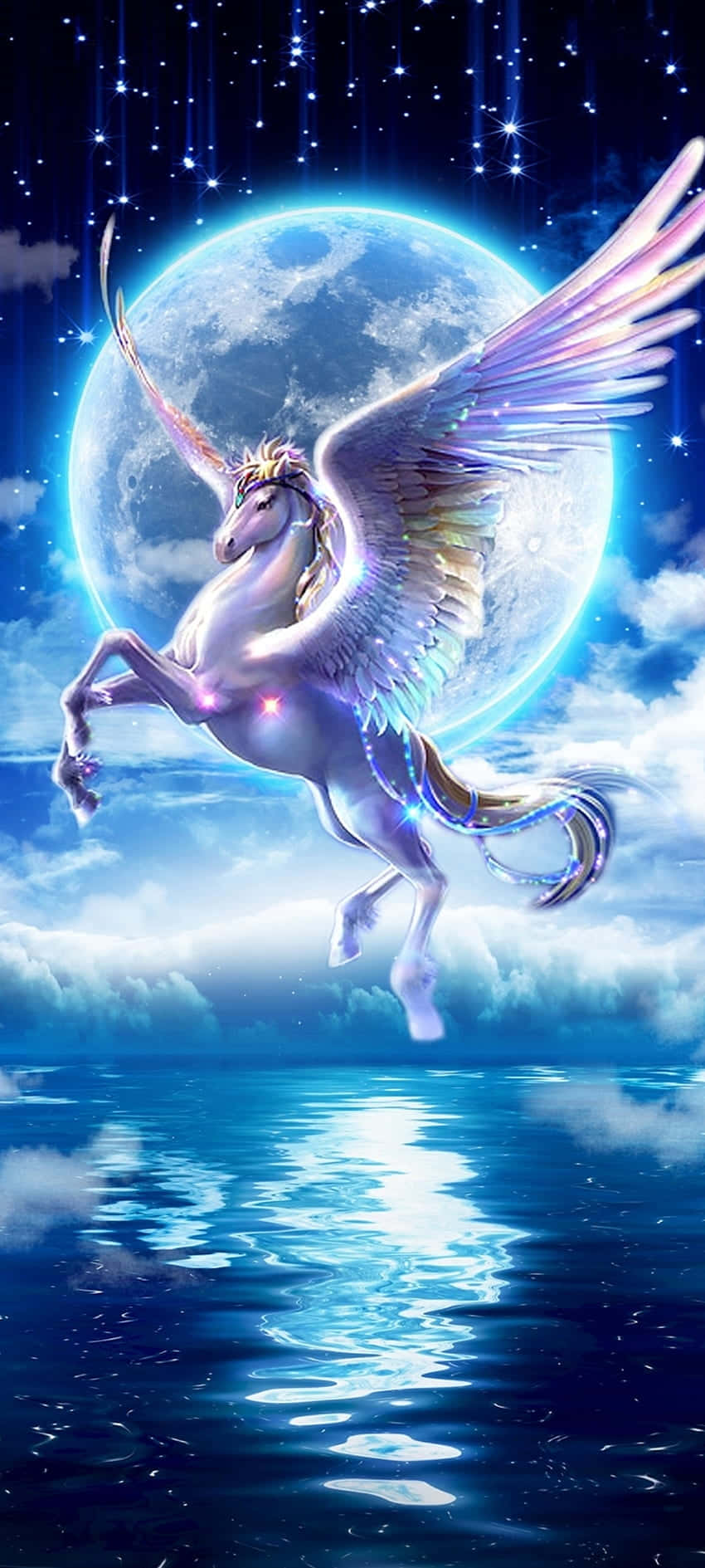 Majestic Winged Unicorn Moonlight Background