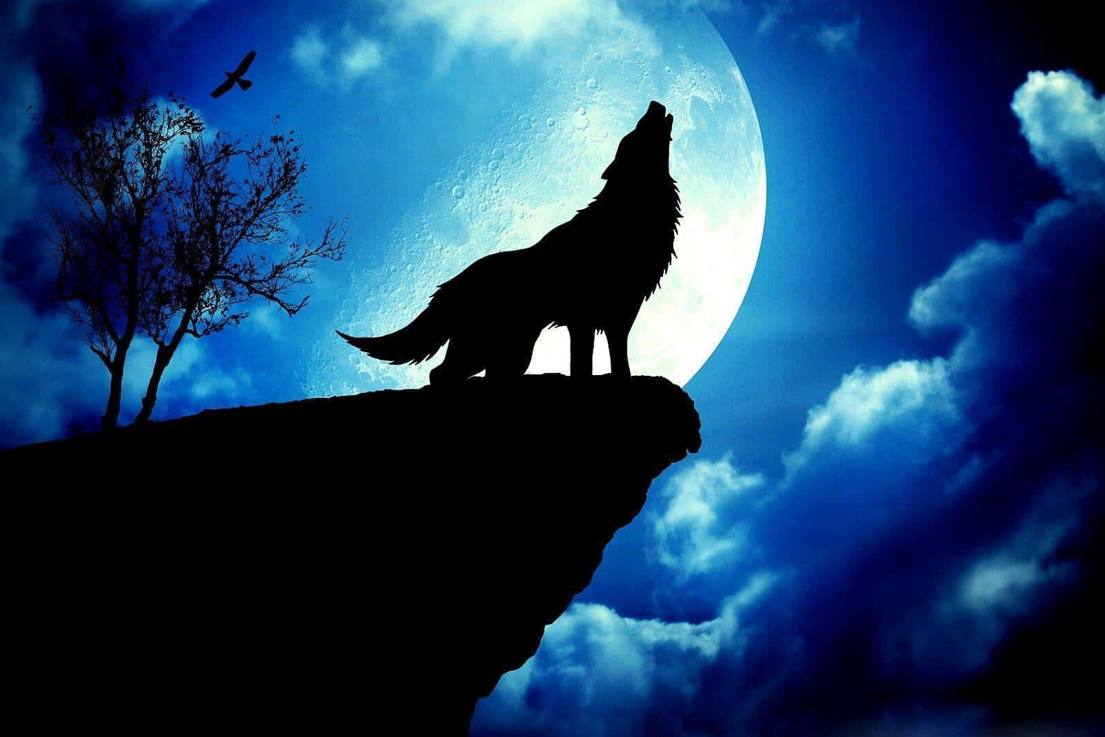 Majestic Wolf Under The Radiant Full Moon Background