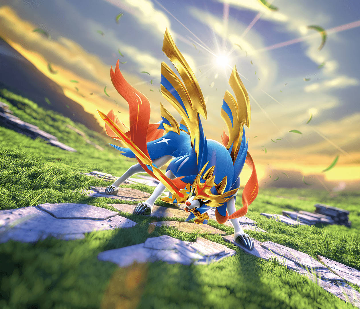 Majestic Zacian On Grassy Landscape Background