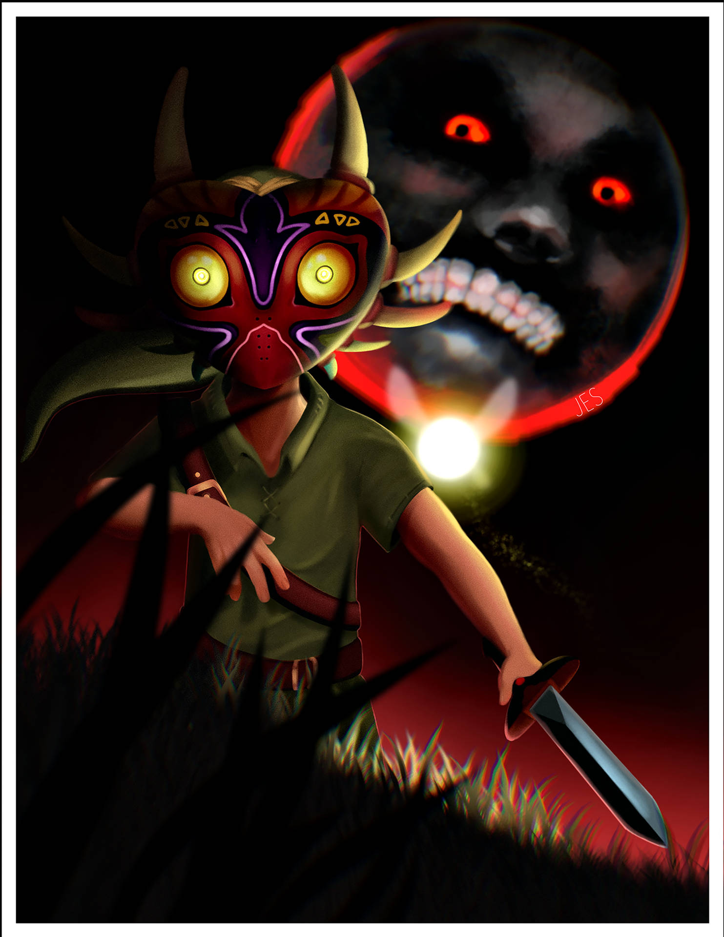 Majora's Mask With Full Moon Background
