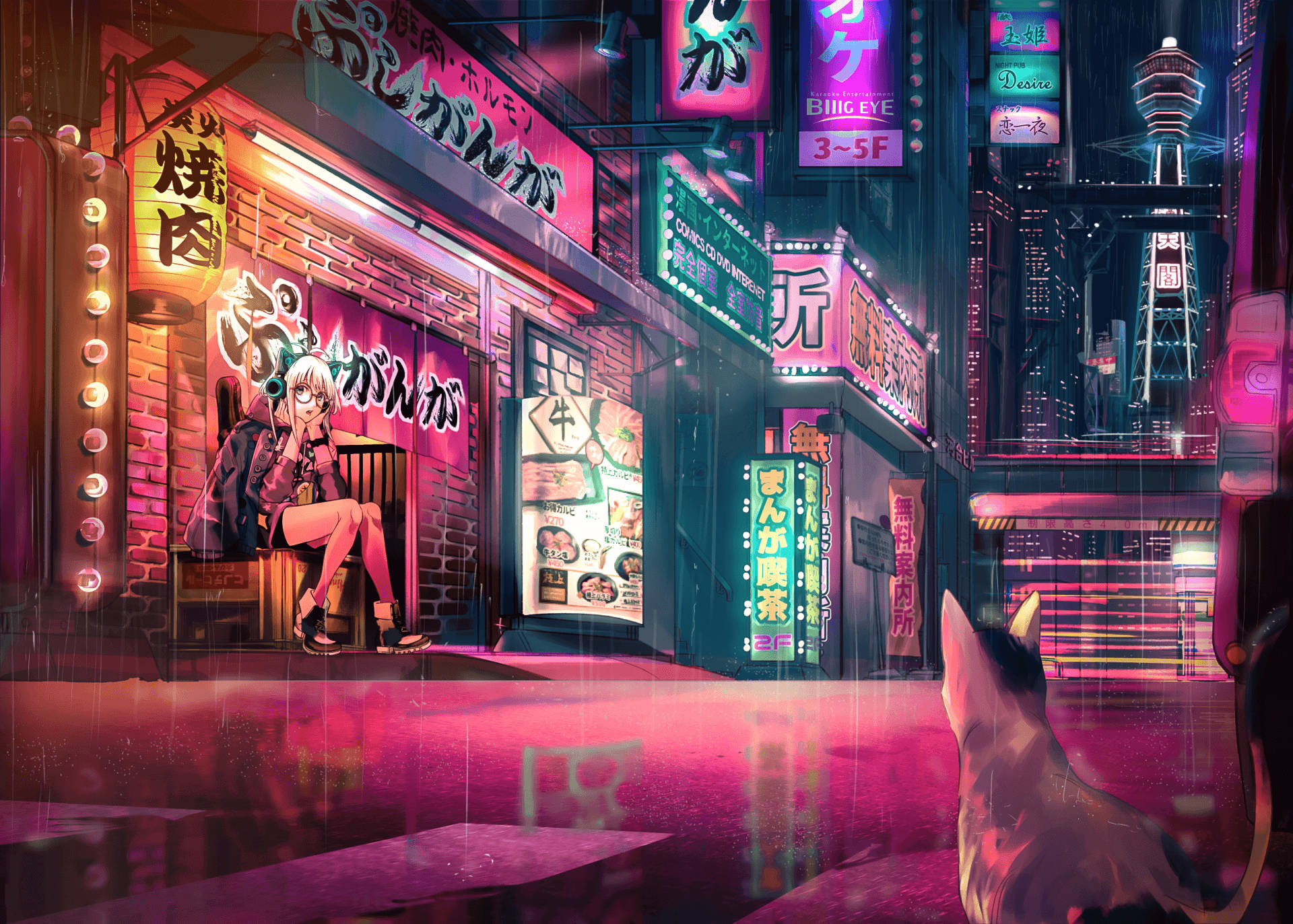 Make Your Way Through The Majestic Anime Night City Background