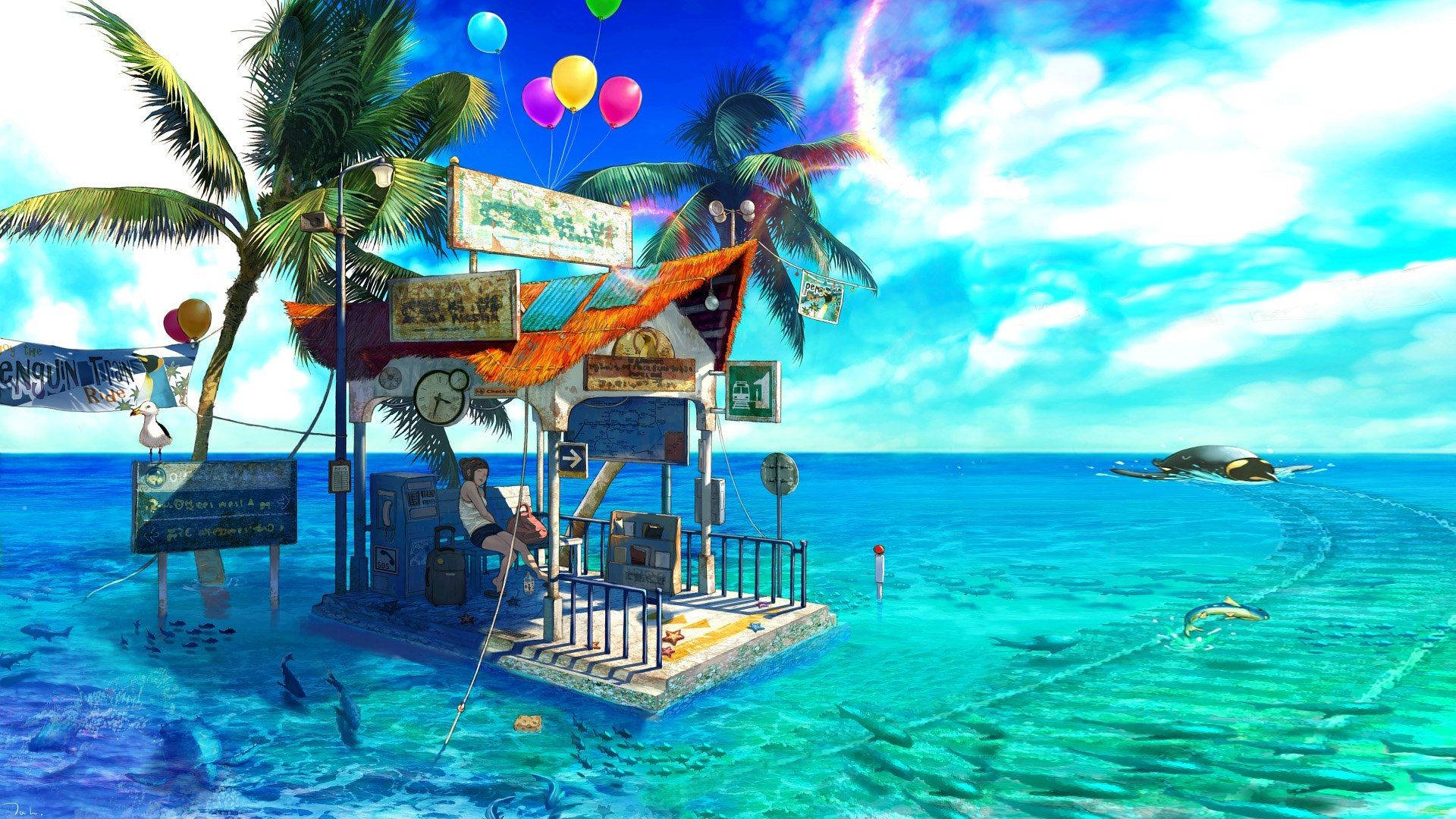 Makeshift Island Anime Landscape Background