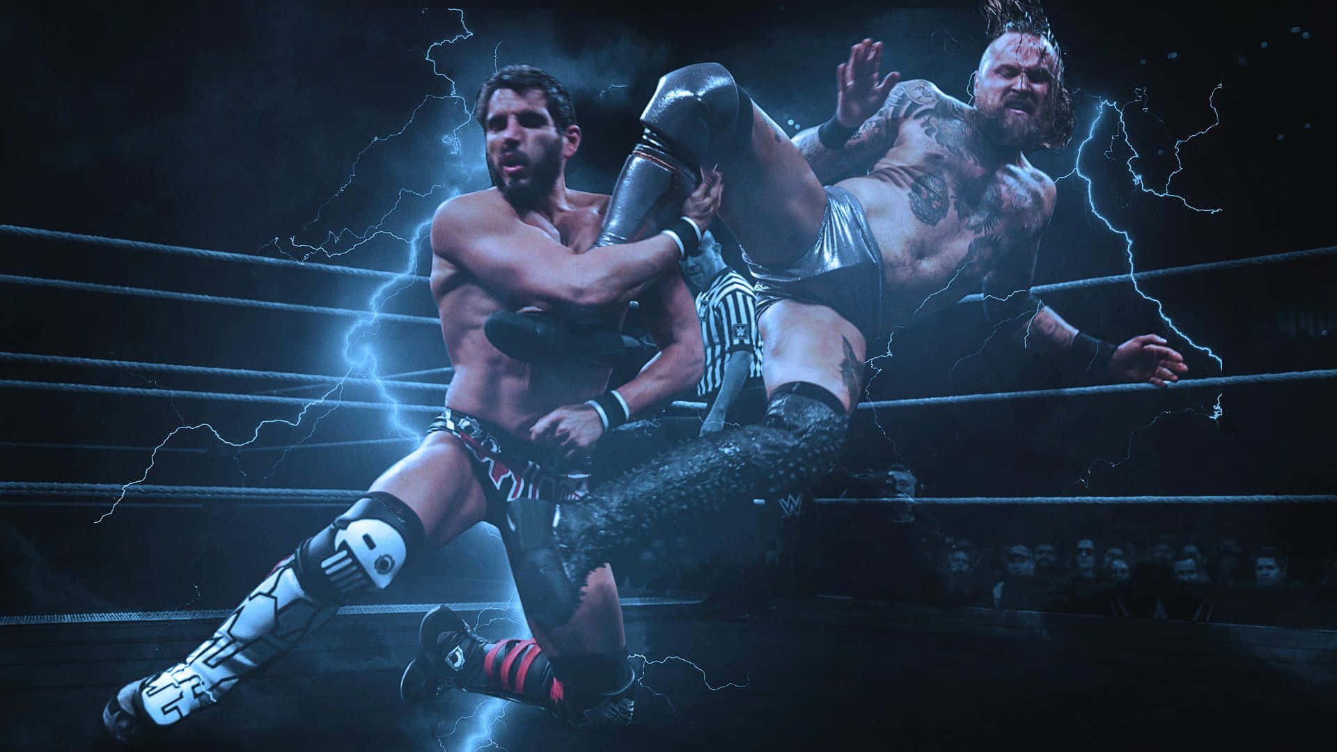 Malakai Black Wwe Match With Lightning Effects Background