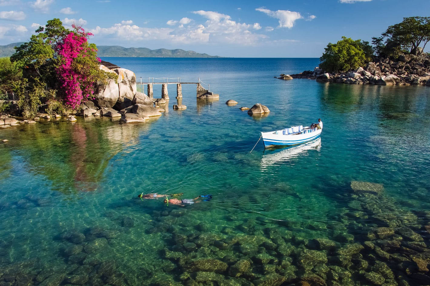 Malawi Lake Small Boat Divers Background