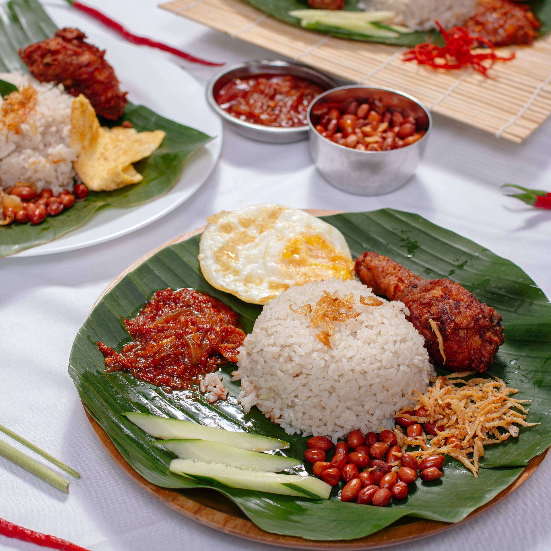 Malaysian Cuisine Nasi Lemak Dutch Angle Shot Background