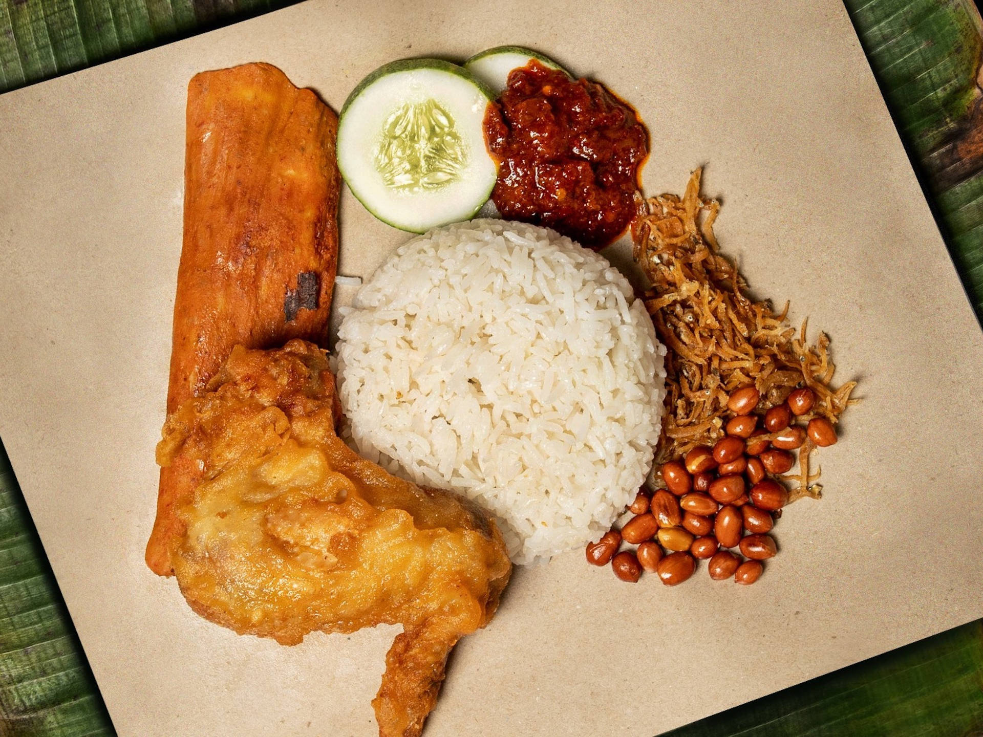 Malaysian Nasi Lemak Overhead Angle Shot