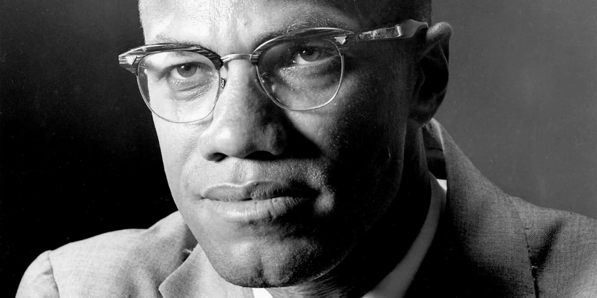 Malcolm X Portrait Blackand White Background