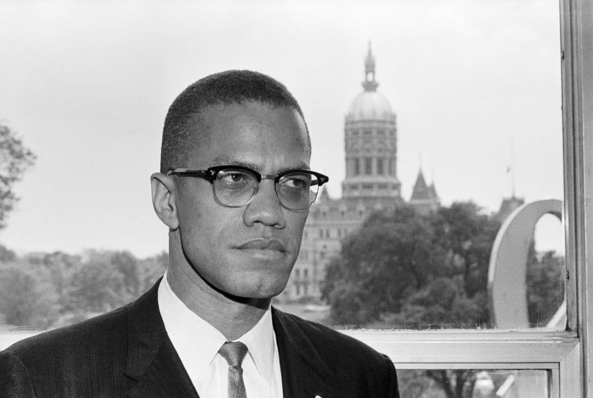 Malcolm X Portrait Blackand White Background