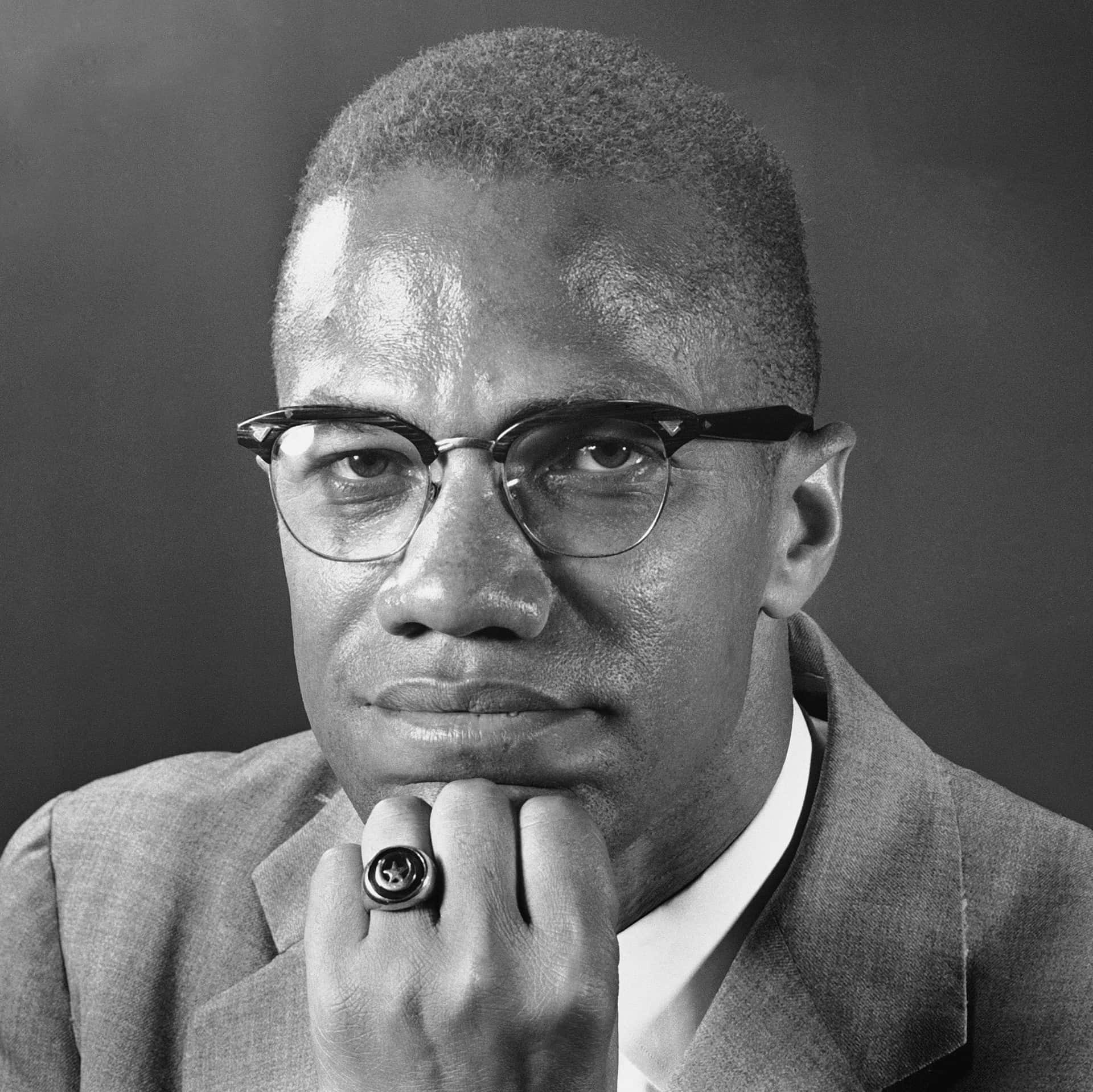 Malcolm X Portrait Blackand White Background