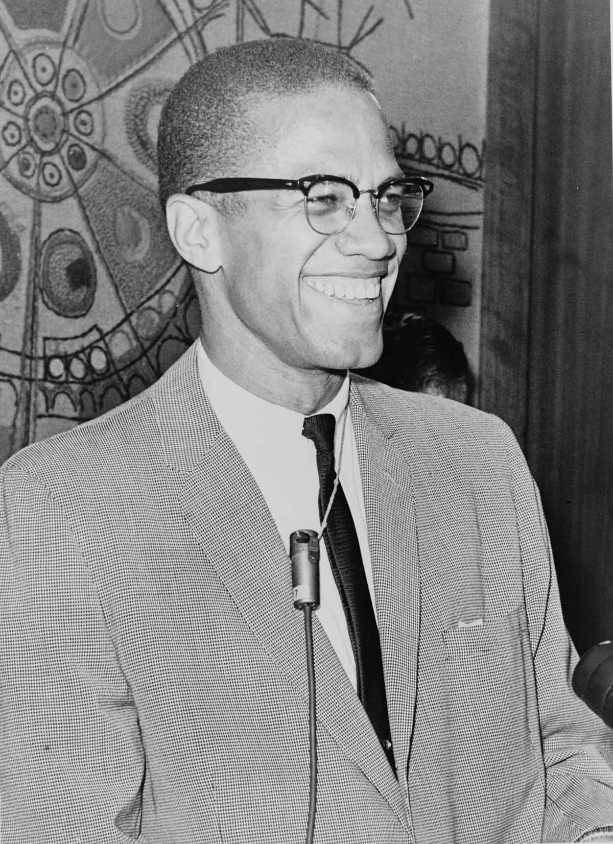 Malcolm X Smiling Blackand White Portrait Background
