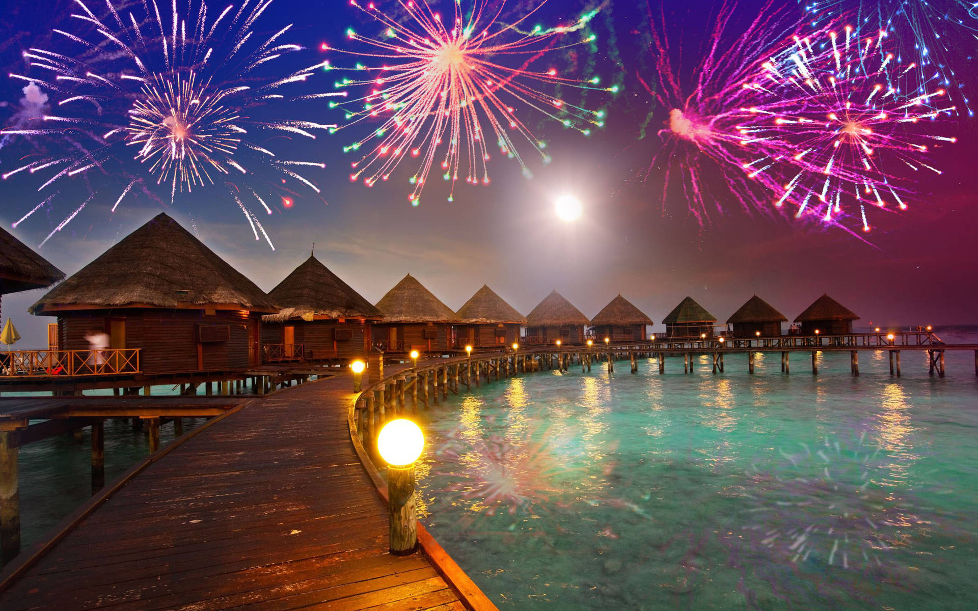 Maldives Fireworks Night Background
