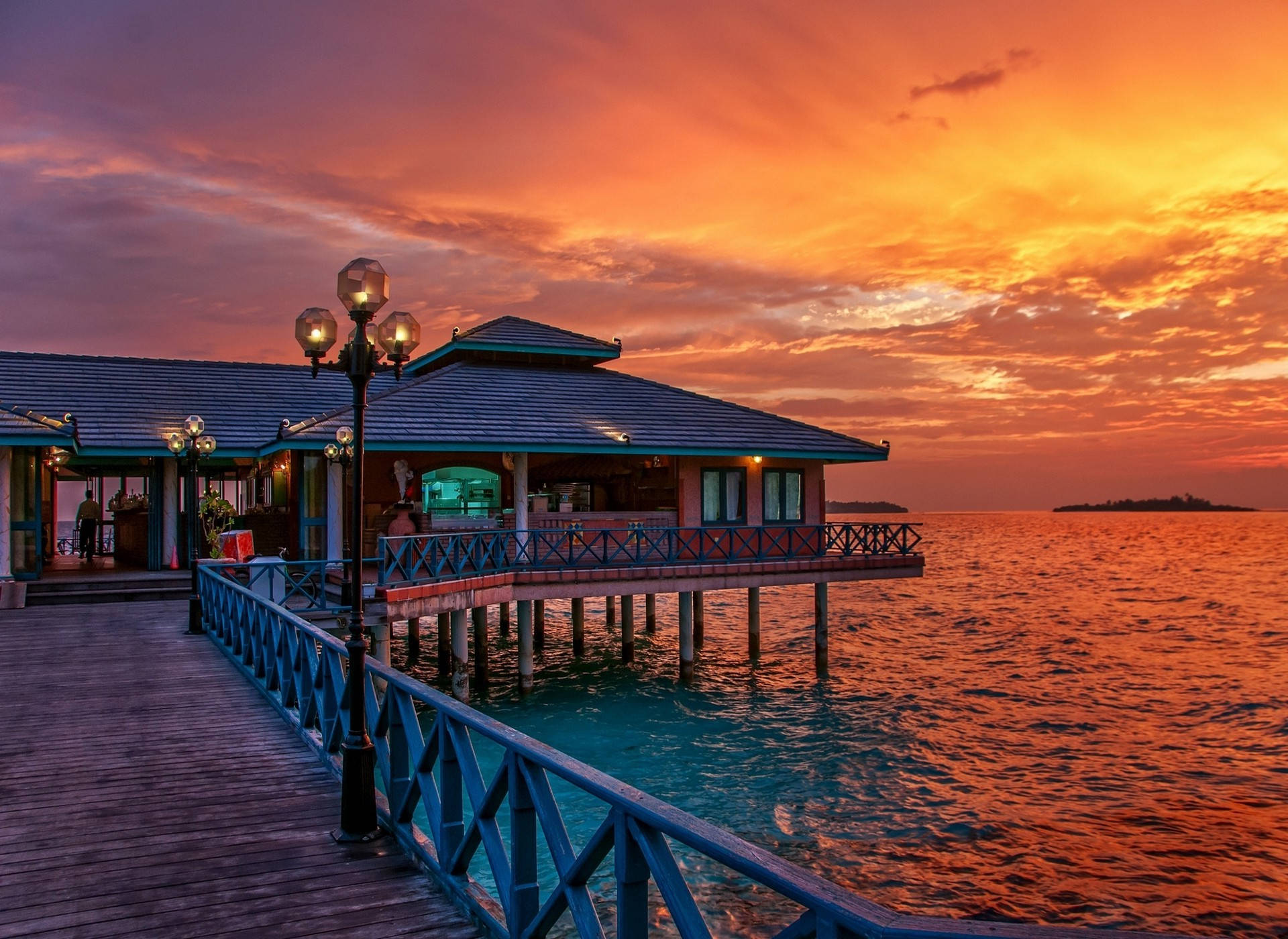 Maldives Overwater Villa Sunset Background