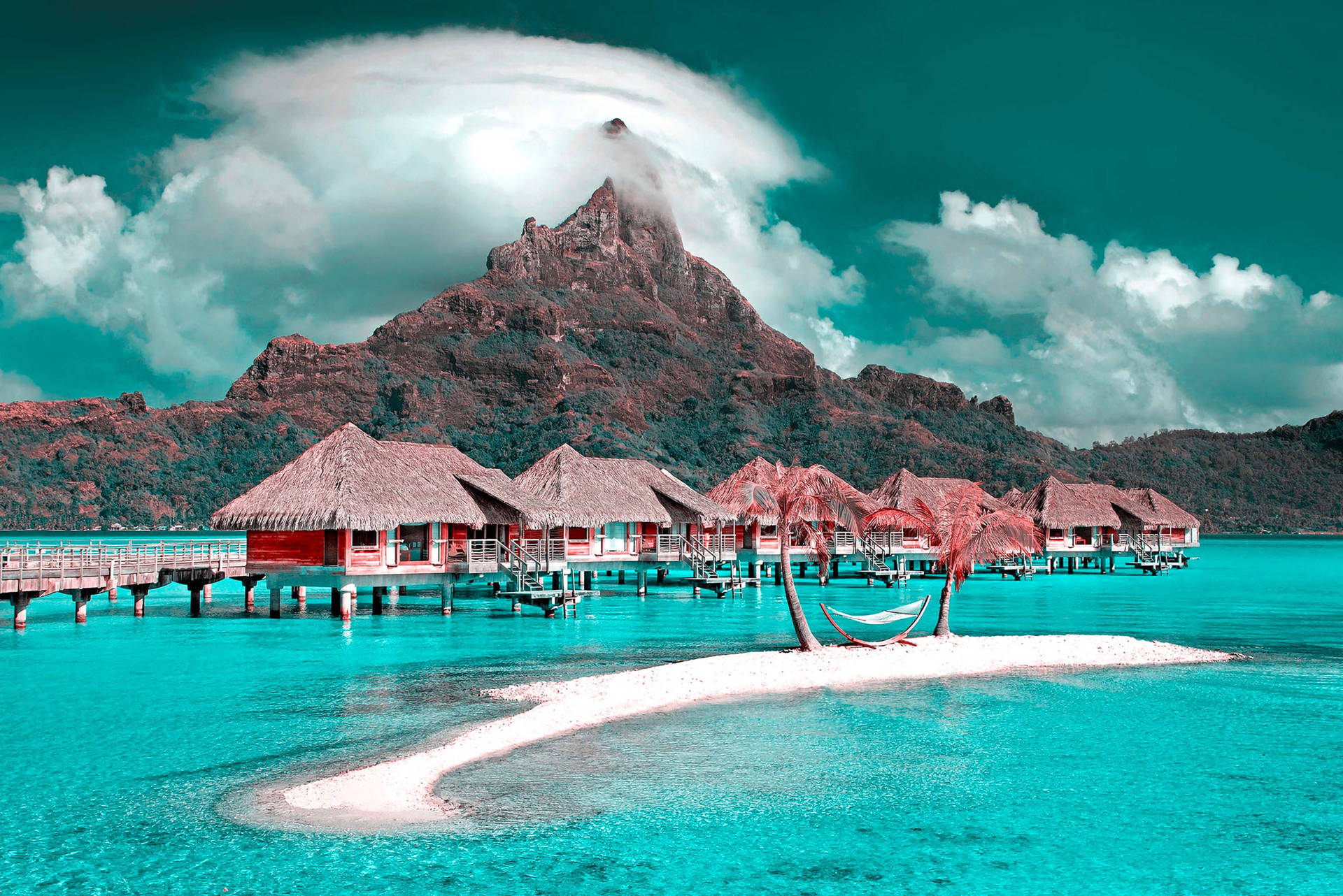 Maldives Resort And Mountain Background