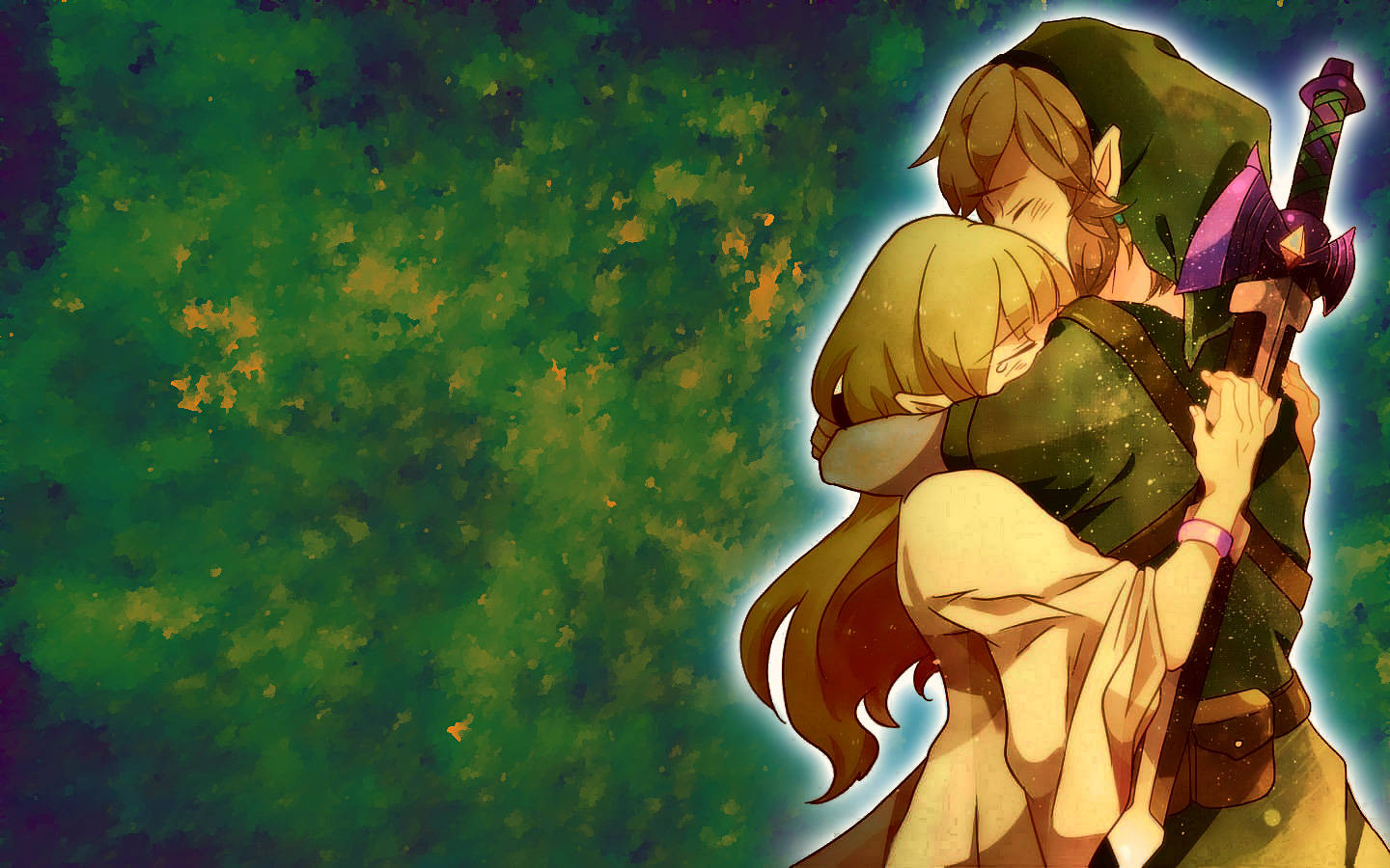 Male Dwarf And Girl Anime Hug Background