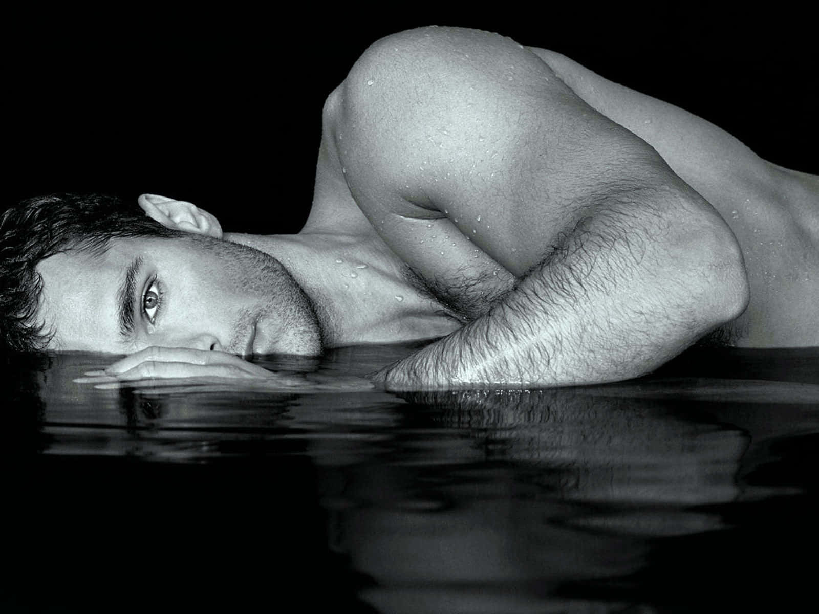 Male Model Dipping Water Background