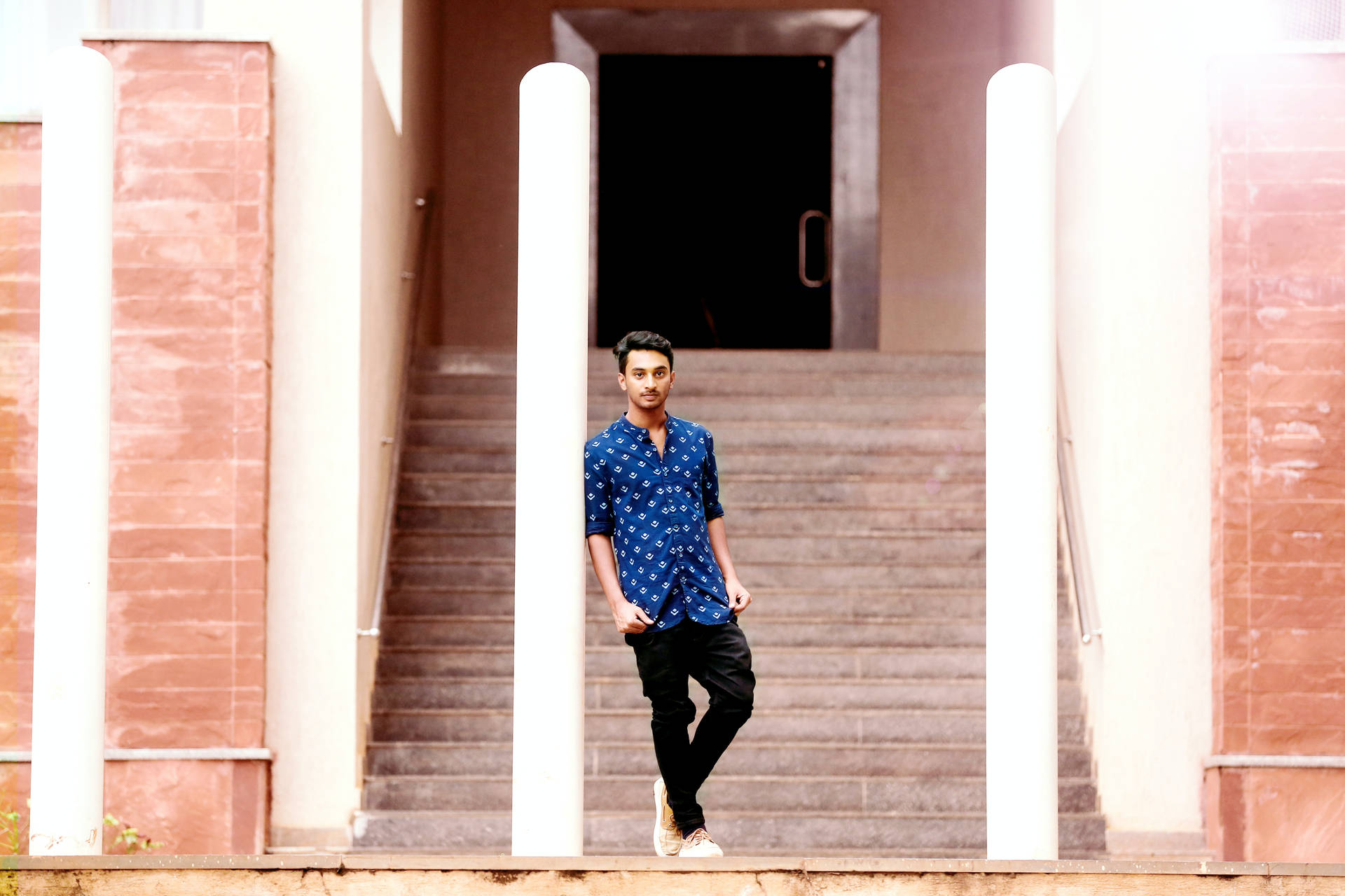 Male Model Floral Blue Shirt