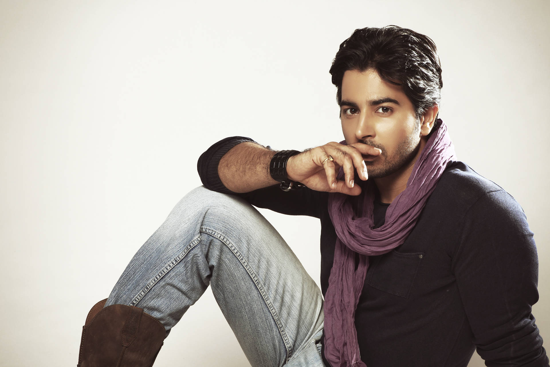 Male Model Purple Scarf Background