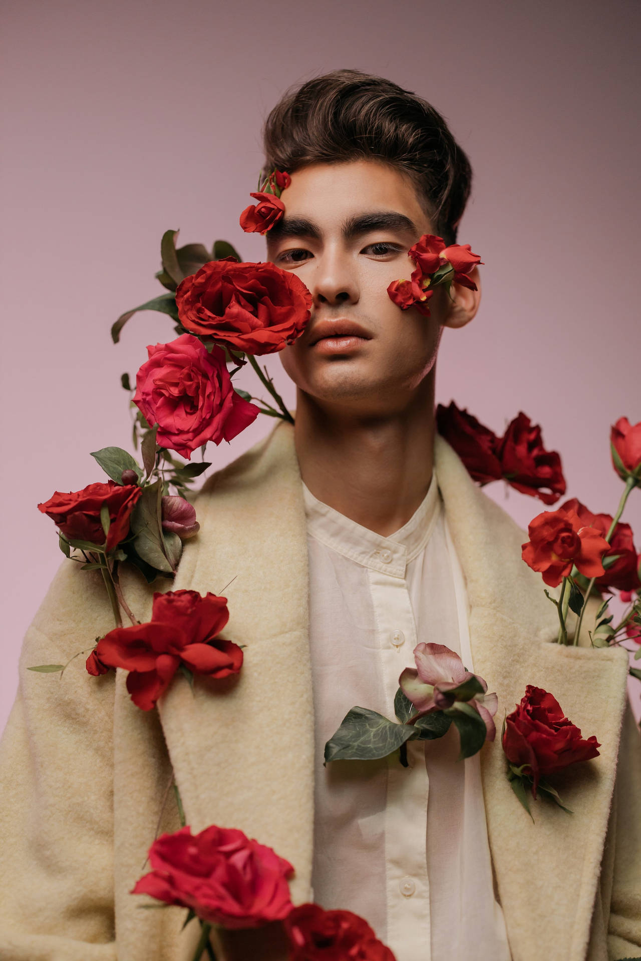 Male Model Red Roses Background